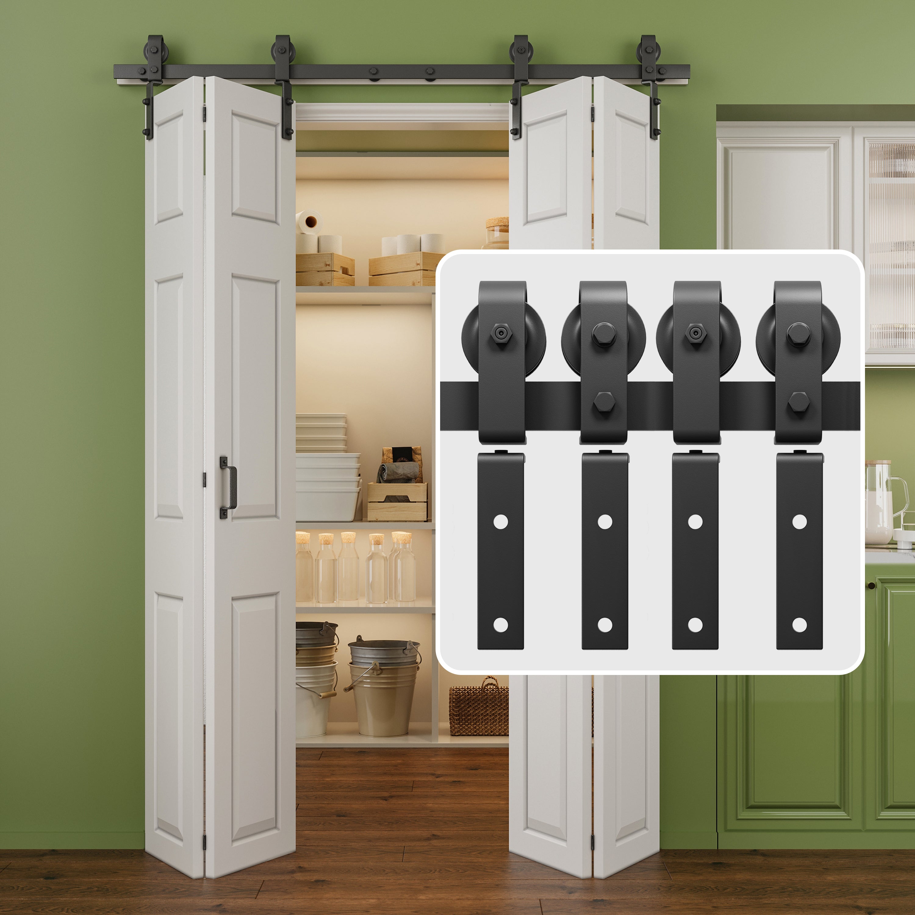 Ark Design Bifold Barn Door Side-mounted Hardware Kit for 4 doors