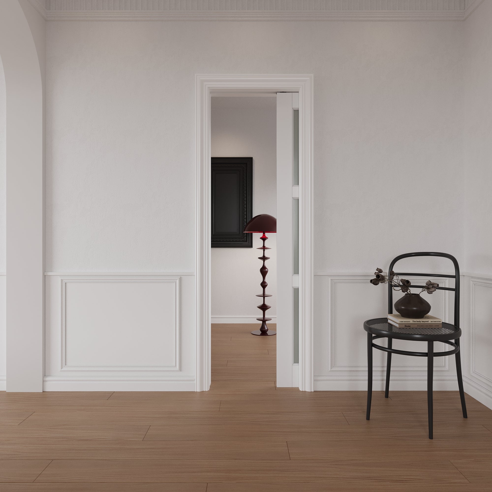 Ark Design 3-Lite Tempered Frosted Glass Pocket Door with Hardware Kit & Soft Close & Frame, Solid Core MDF Wood & Paint-grade Finished, White