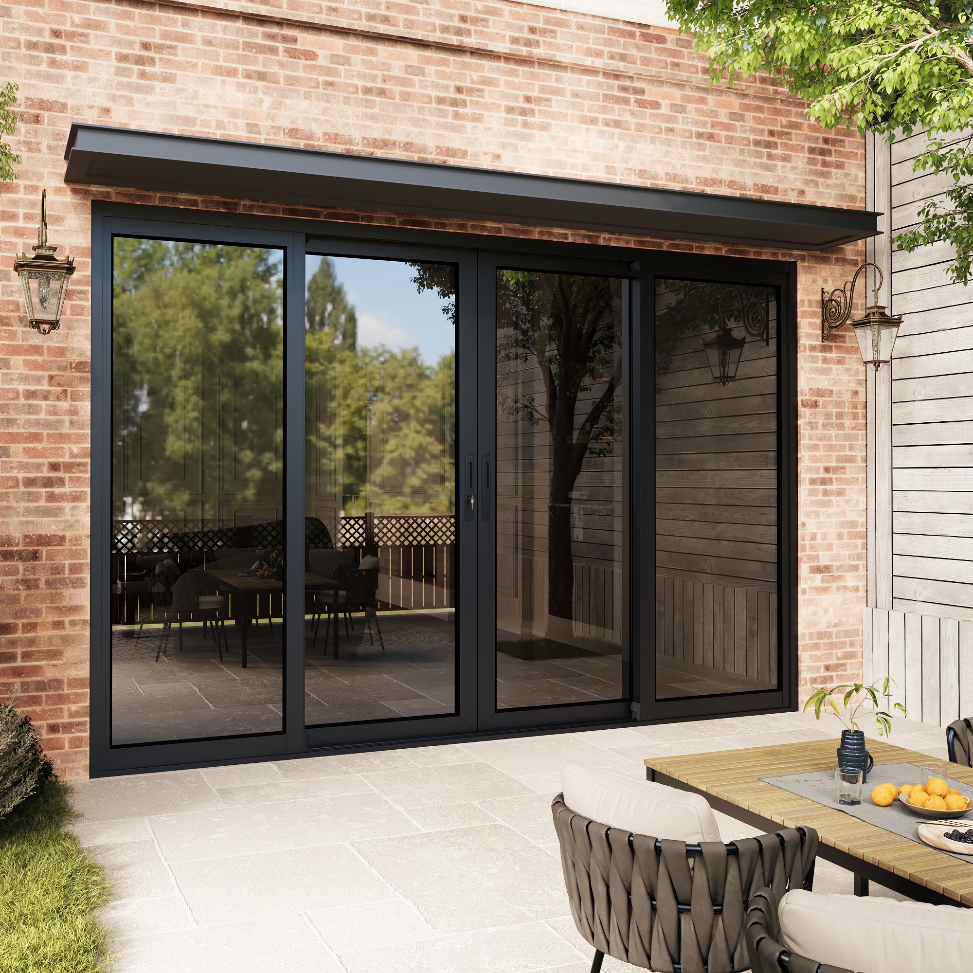 4 Panel Matte Black Aluminum Multi-Sliding Patio Door with Double Glazed Low-E Glass
