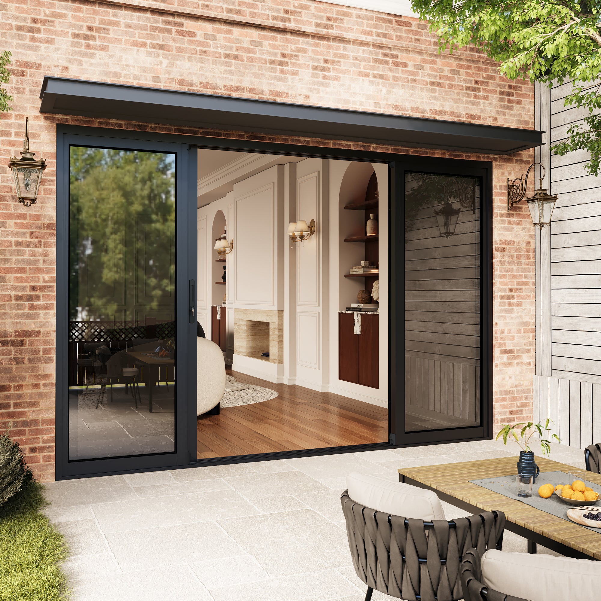 4 Panel Matte Black Aluminum Multi-Sliding Patio Door with Double Glazed Low-E Glass