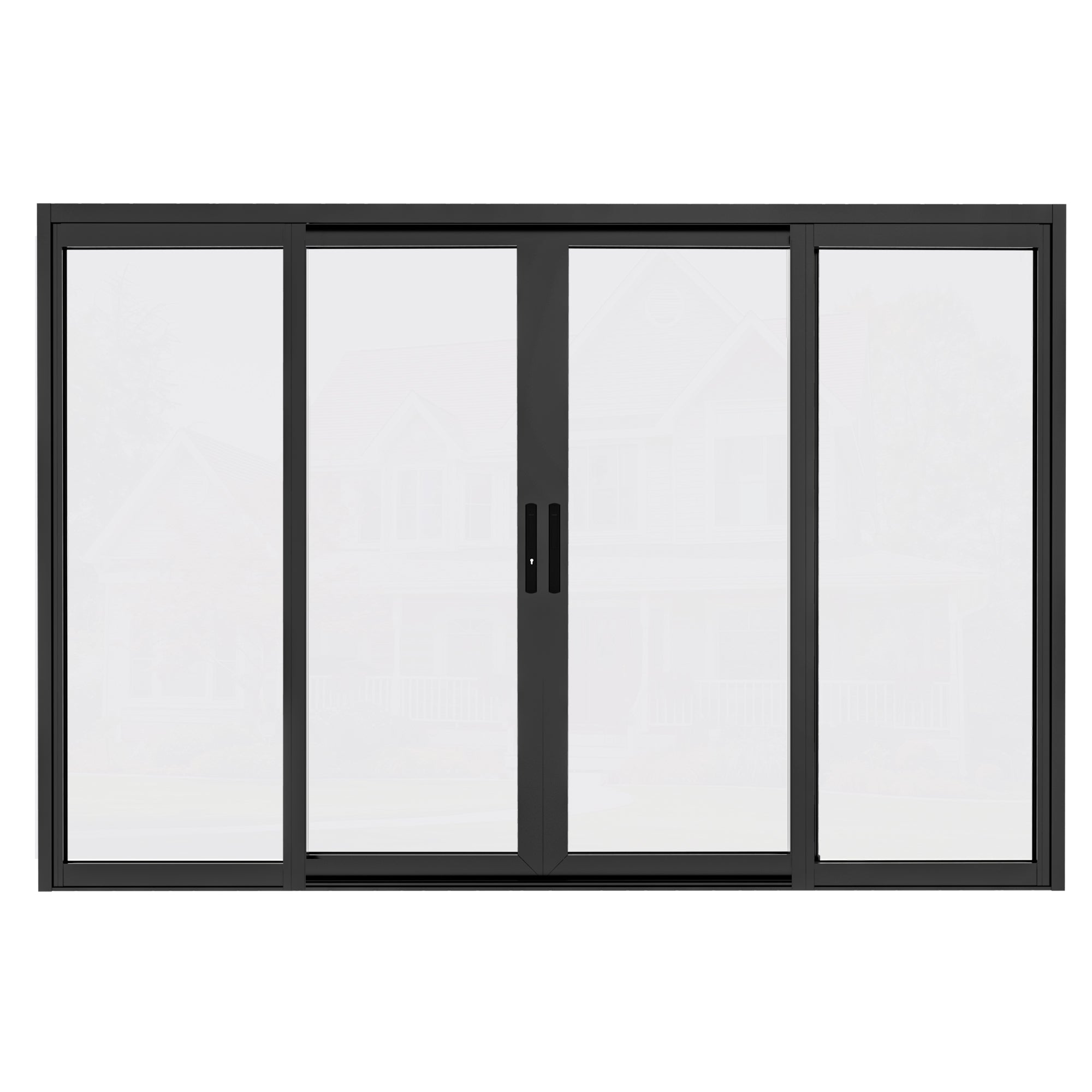 4 Panel Matte Black Aluminum Multi-Sliding Patio Door with Double Glazed Low-E Glass