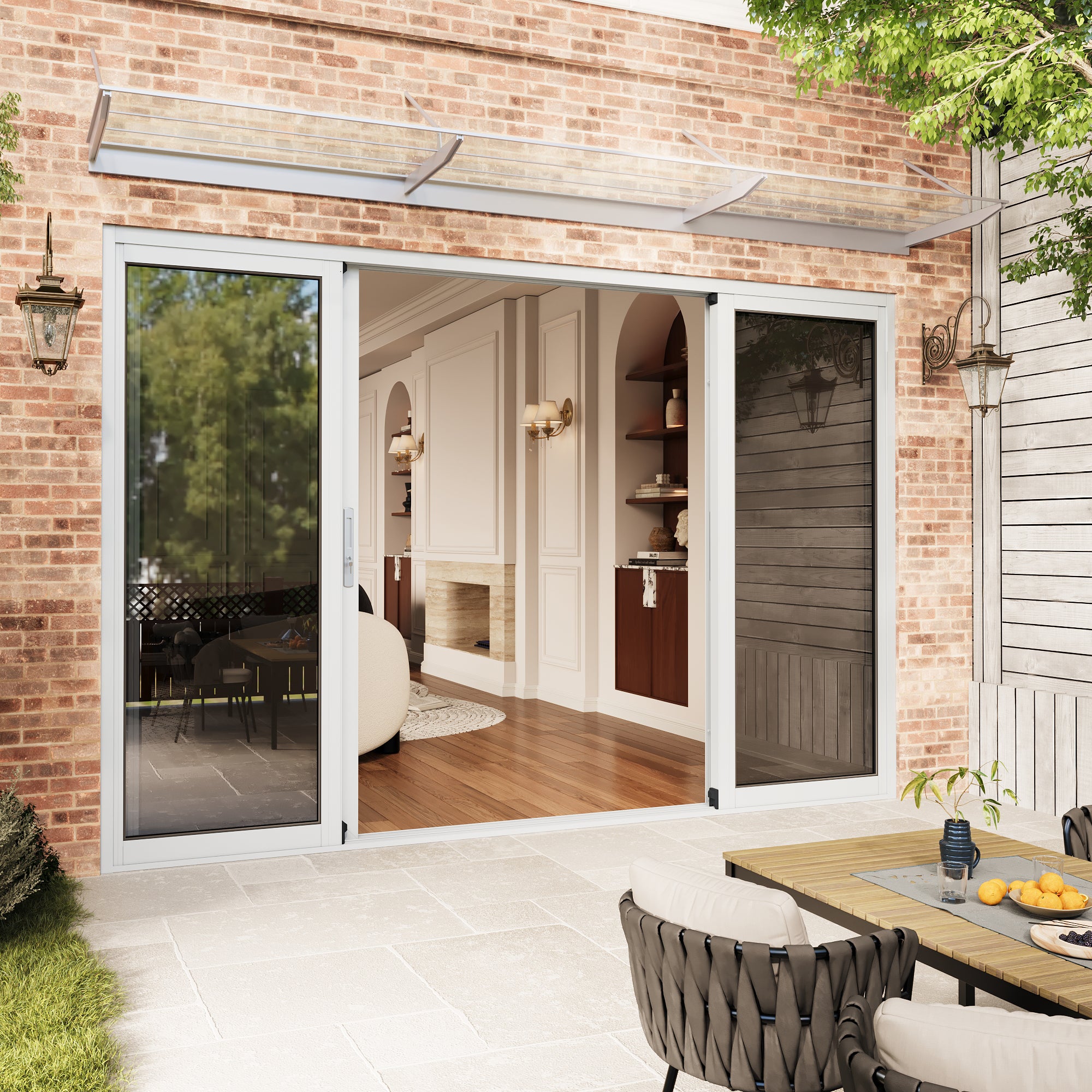4 Panel Matte White Aluminum Multi-Sliding Patio Door with Double Glazed Low-E Glass