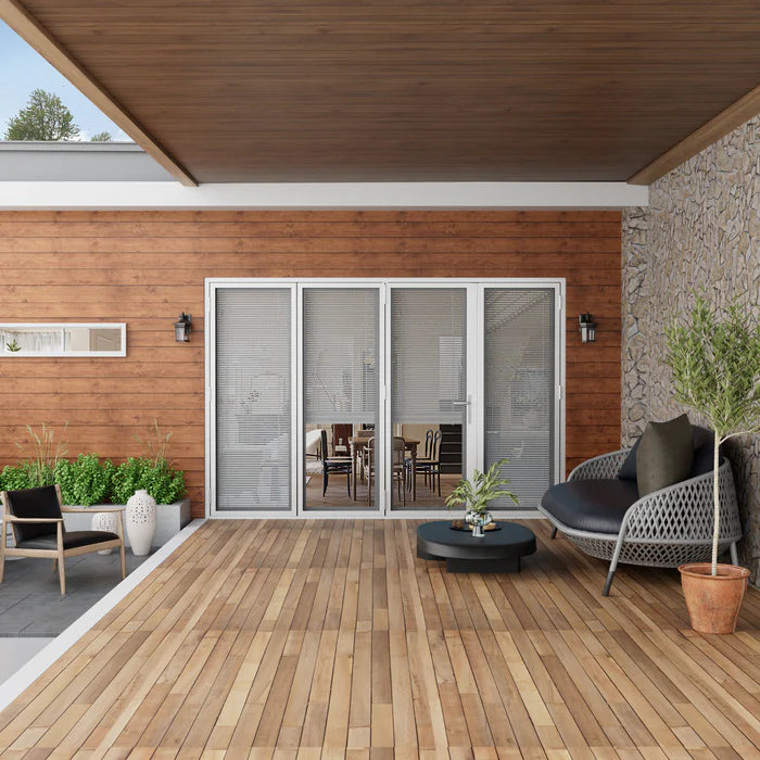 Ark Design 4 Panel Center Opening Outswing Double Louver White Aluminum Folding Patio Door