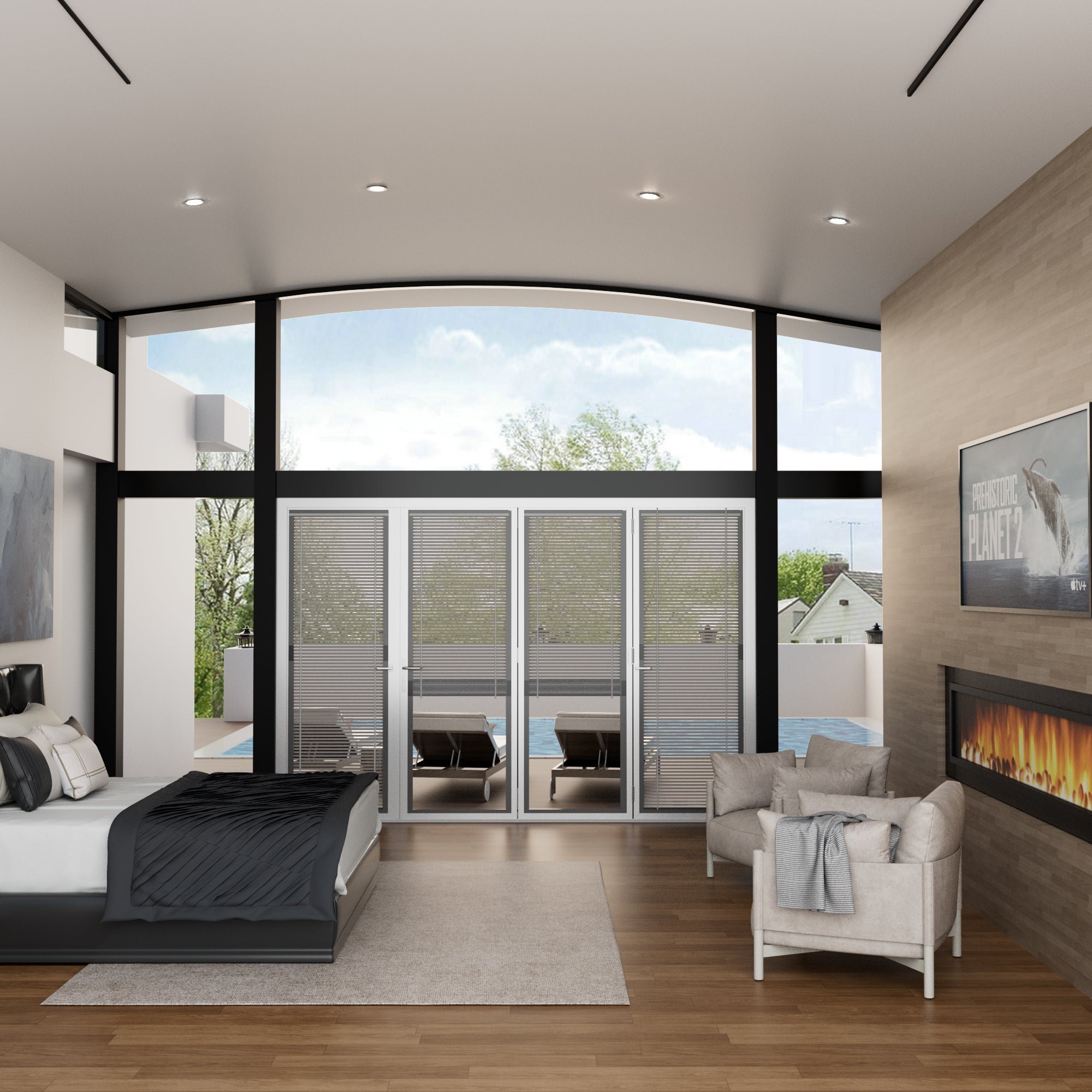 Ark Design 4 Panel Center Opening Outswing Double Louver White Aluminum Folding Patio Door