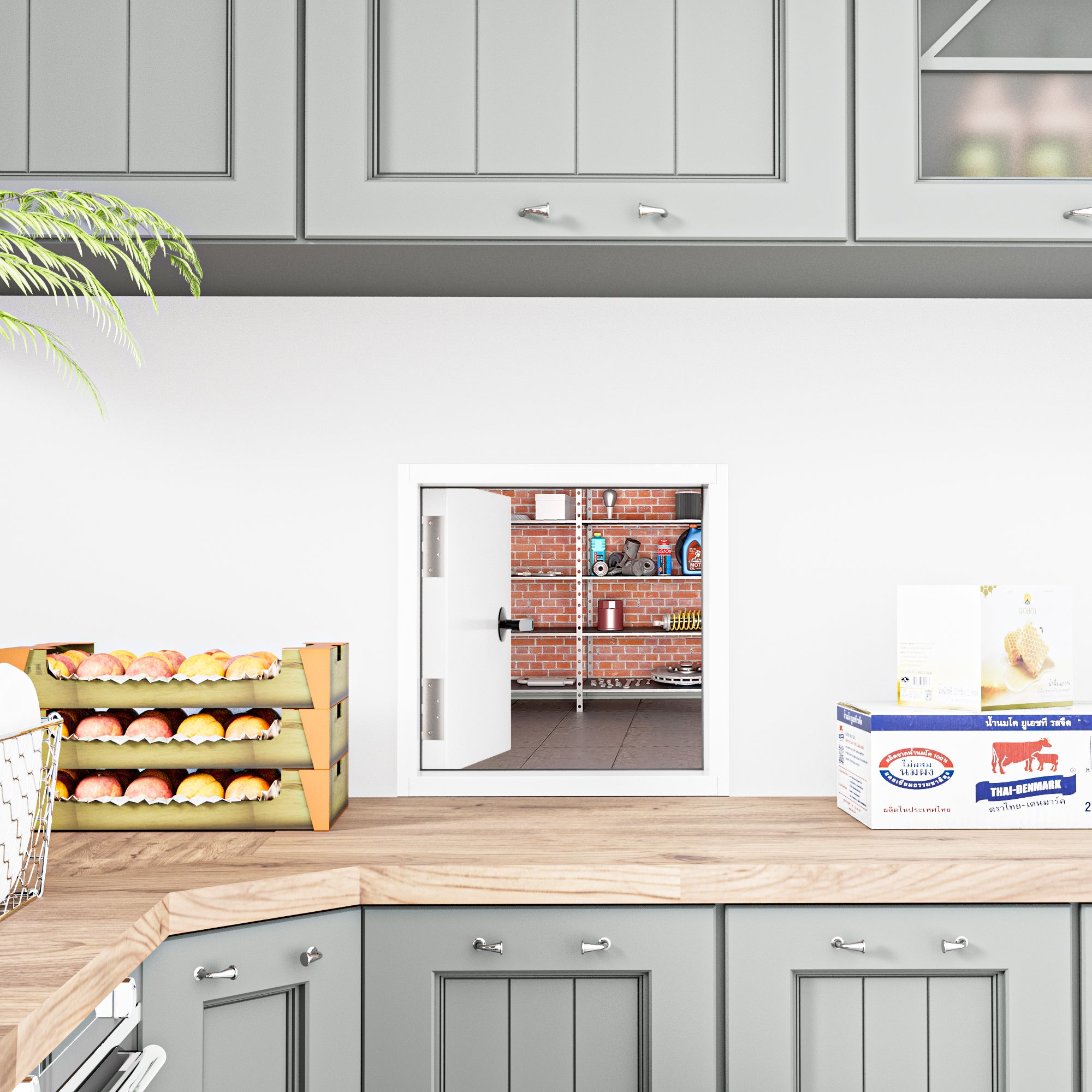 Fire-Rated Right-Hand/Outswing White Primed Wood Garage to Pantry Grocery Pass-Through Door
