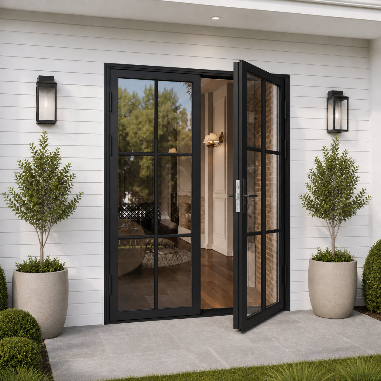 Ark Design French Double Black Aluminum Patio Door with 6-Lite Tempered Clear Glass