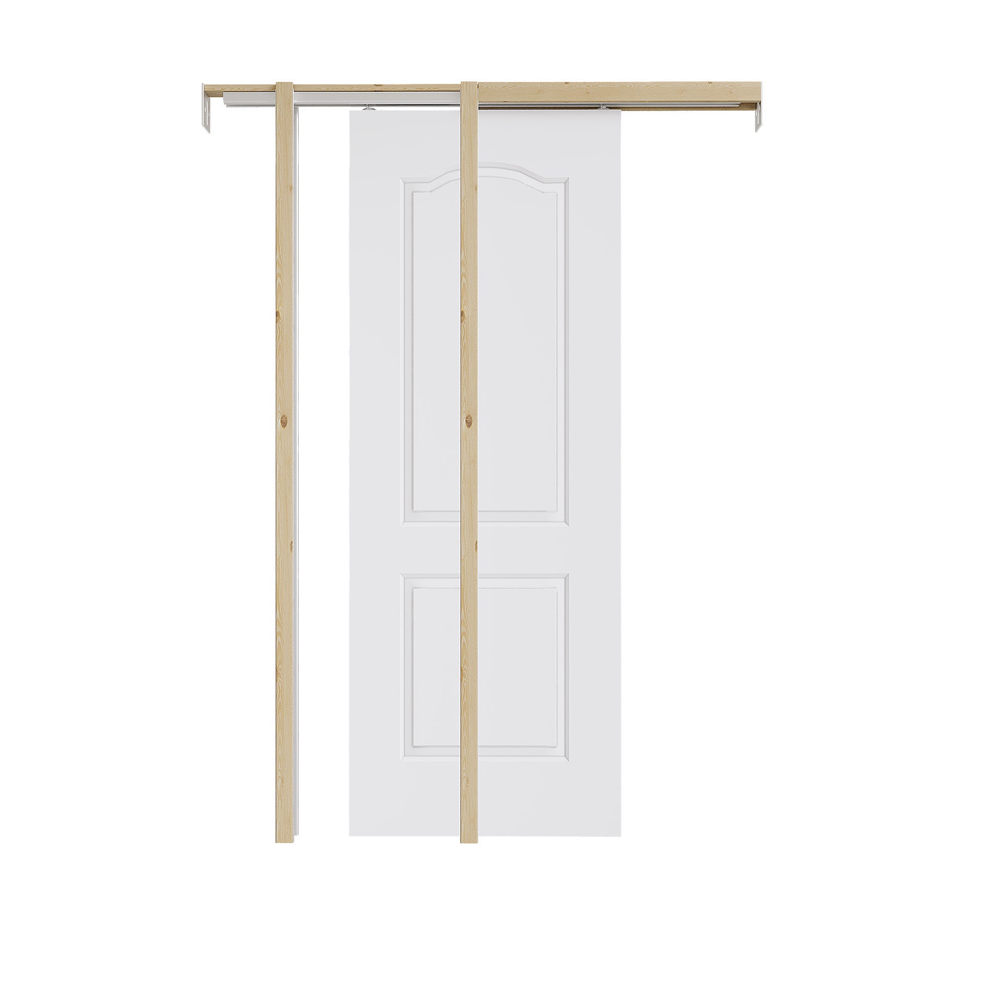 Ark Design Molded Arch Top 2 lite Panel Pocket Door with Hardware Kit & Soft Close & Frame, Solid Core MDF Wood & Paint-grade Finished, White