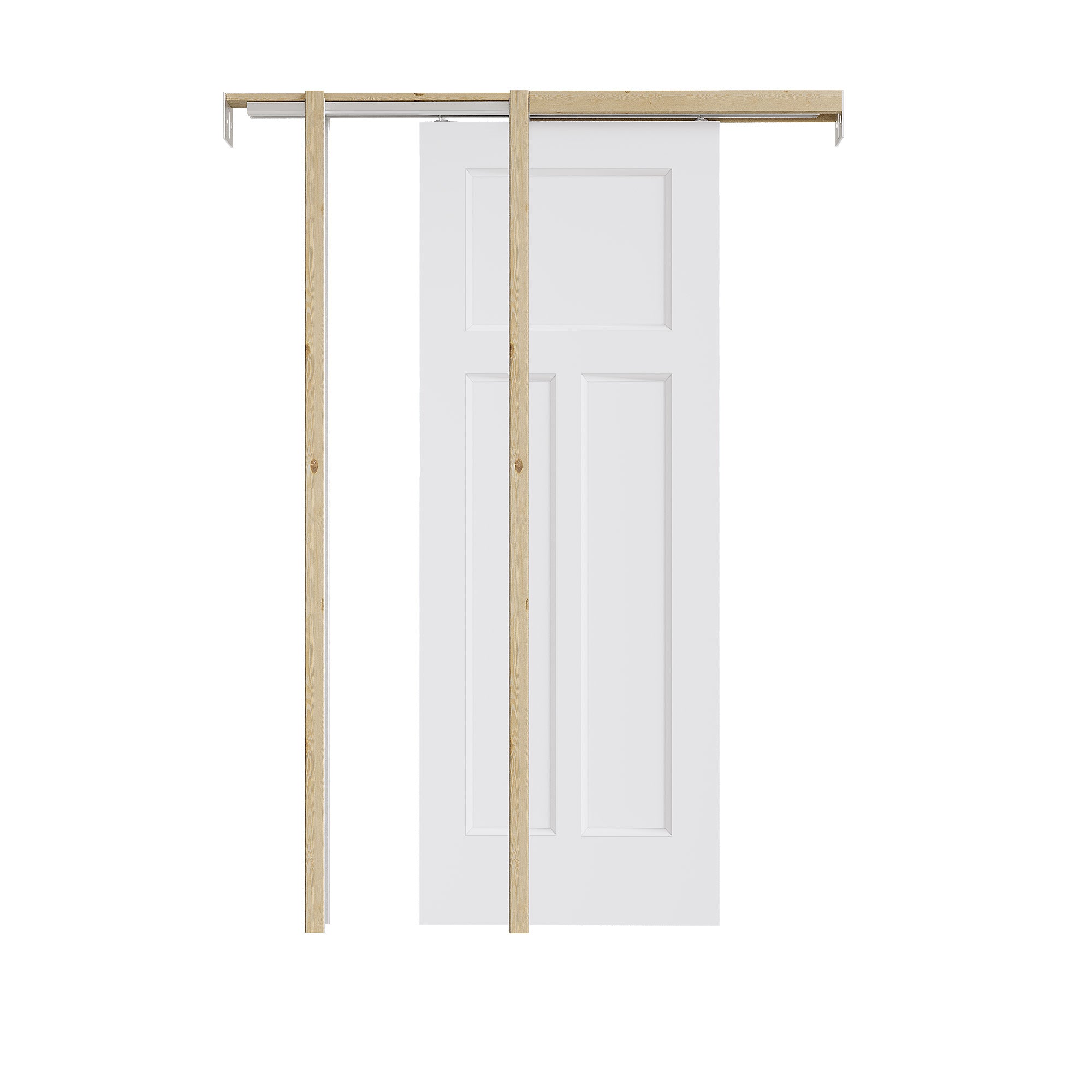 Ark Design Molded T Panel Pocket Door with Hardware Kit & Soft Close & Frame, Solid Core MDF Wood & Paint-grade Finished, White