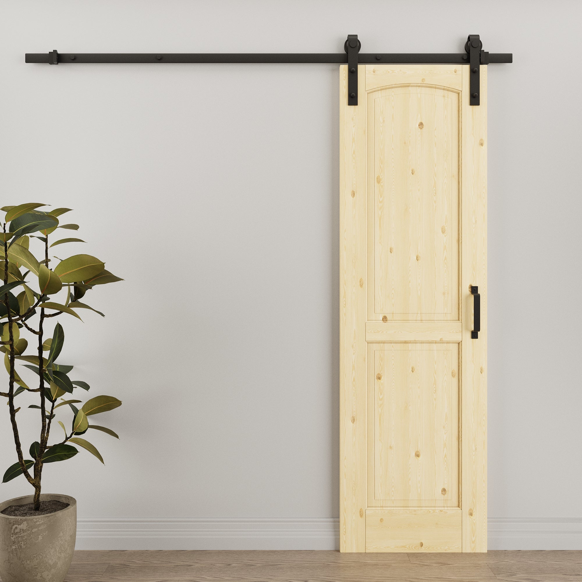 Ark Design Arch 2-Panel Unfinished Solid Core Pine Wood Sliding Barn Door with Hardware Kit
