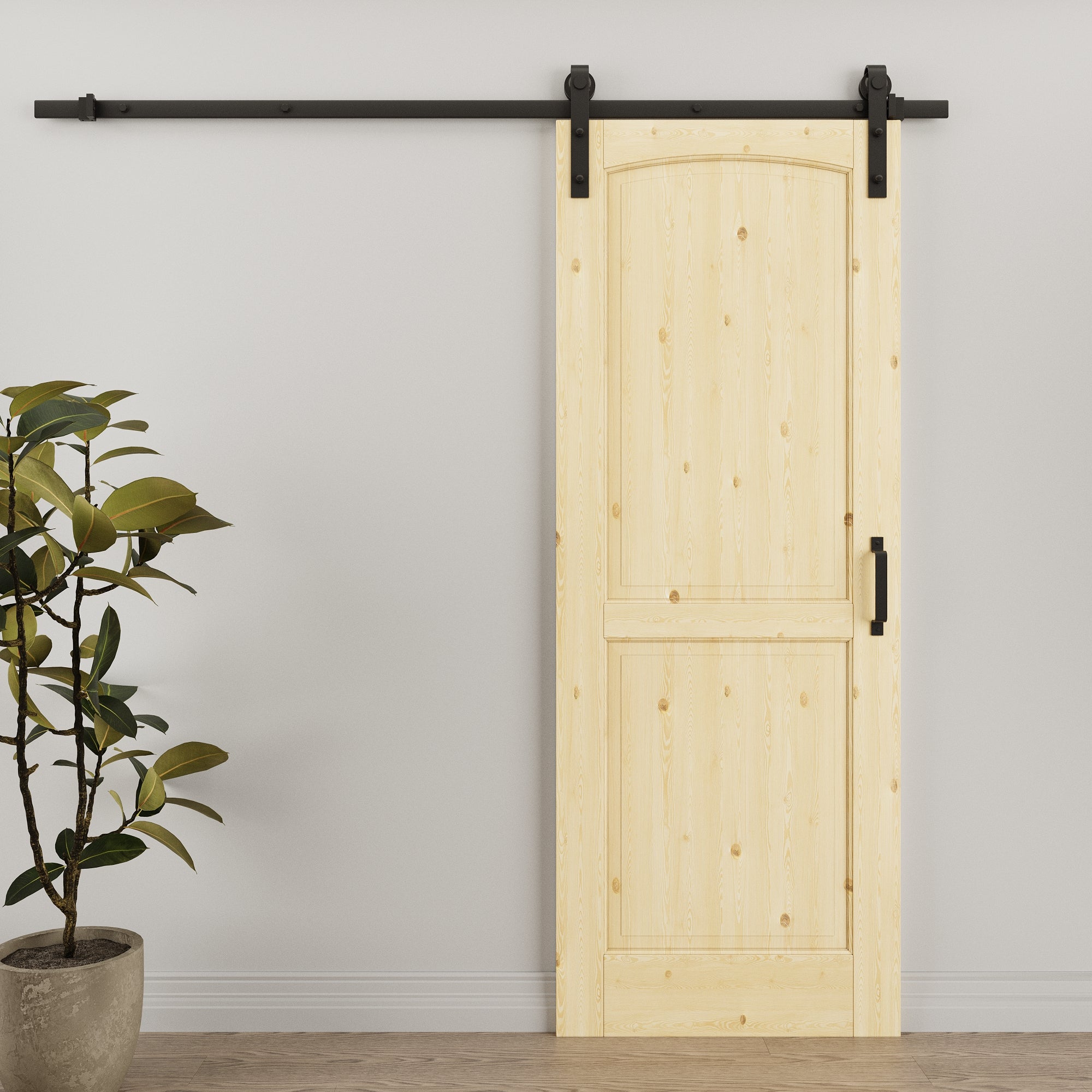 Ark Design Arch 2-Panel Unfinished Solid Core Pine Wood Sliding Barn Door with Hardware Kit