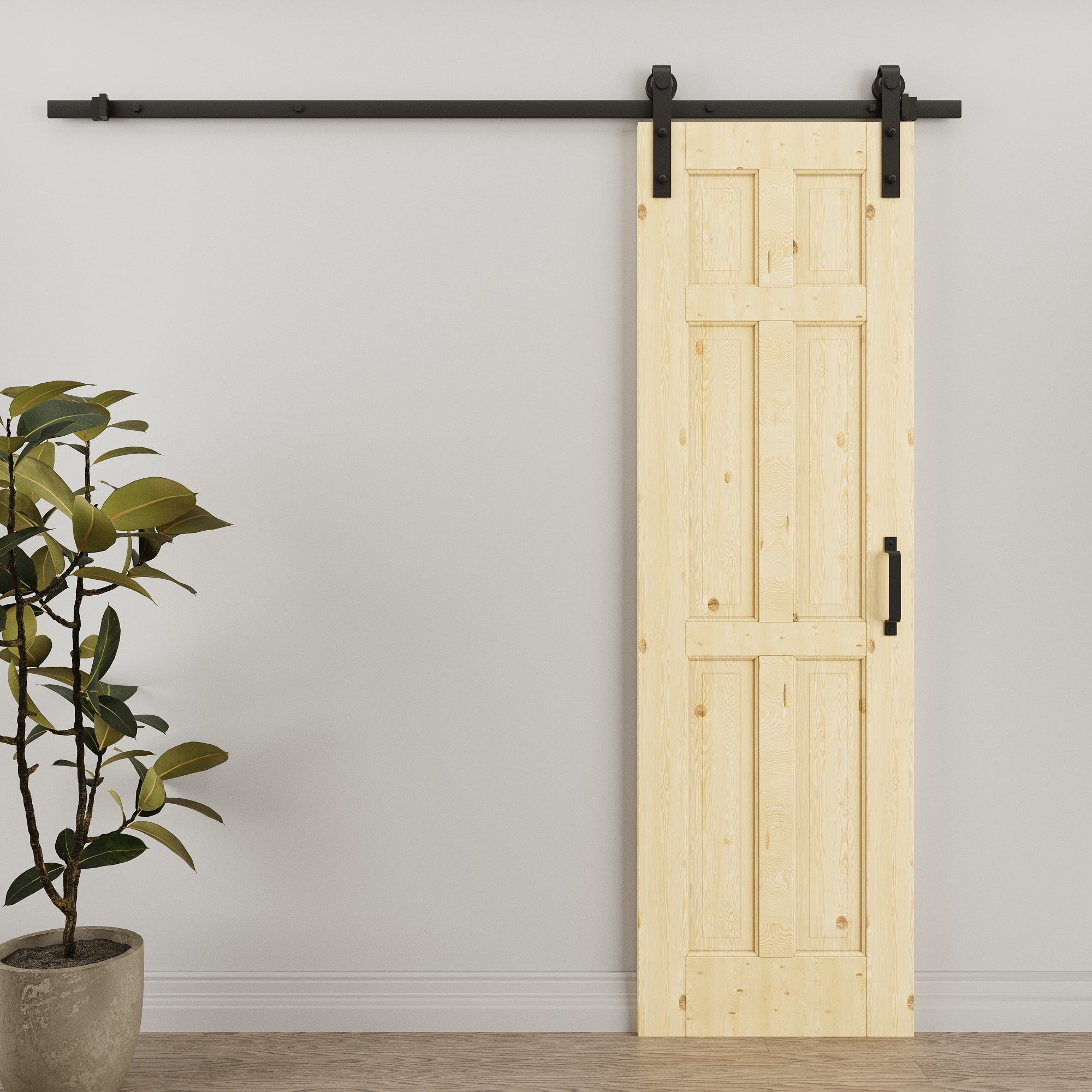 Ark Design Arch 6-Panel Unfinished Solid Core Pine Wood Sliding Barn Door with Hardware Kit