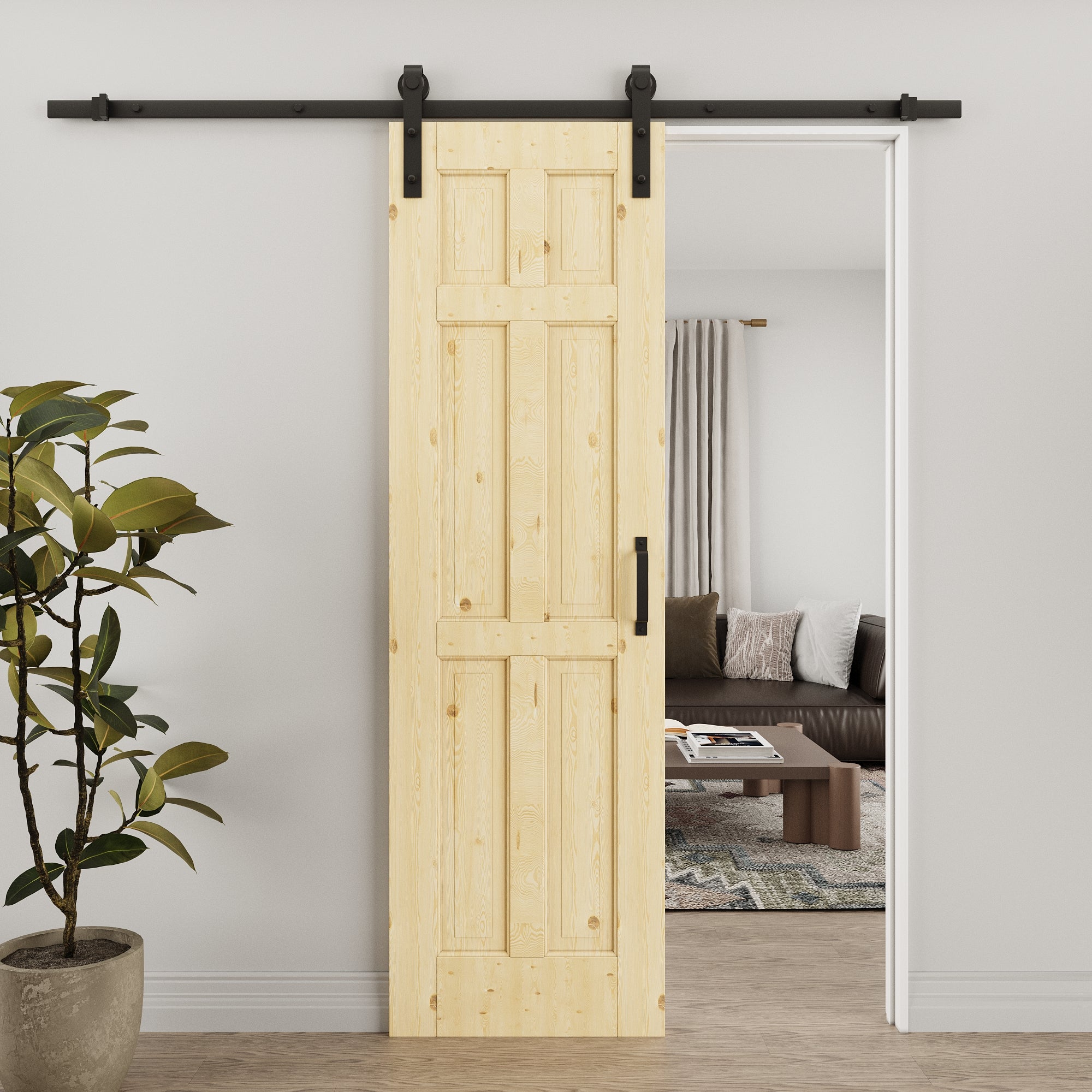Ark Design Arch 6-Panel Unfinished Solid Core Pine Wood Sliding Barn Door with Hardware Kit