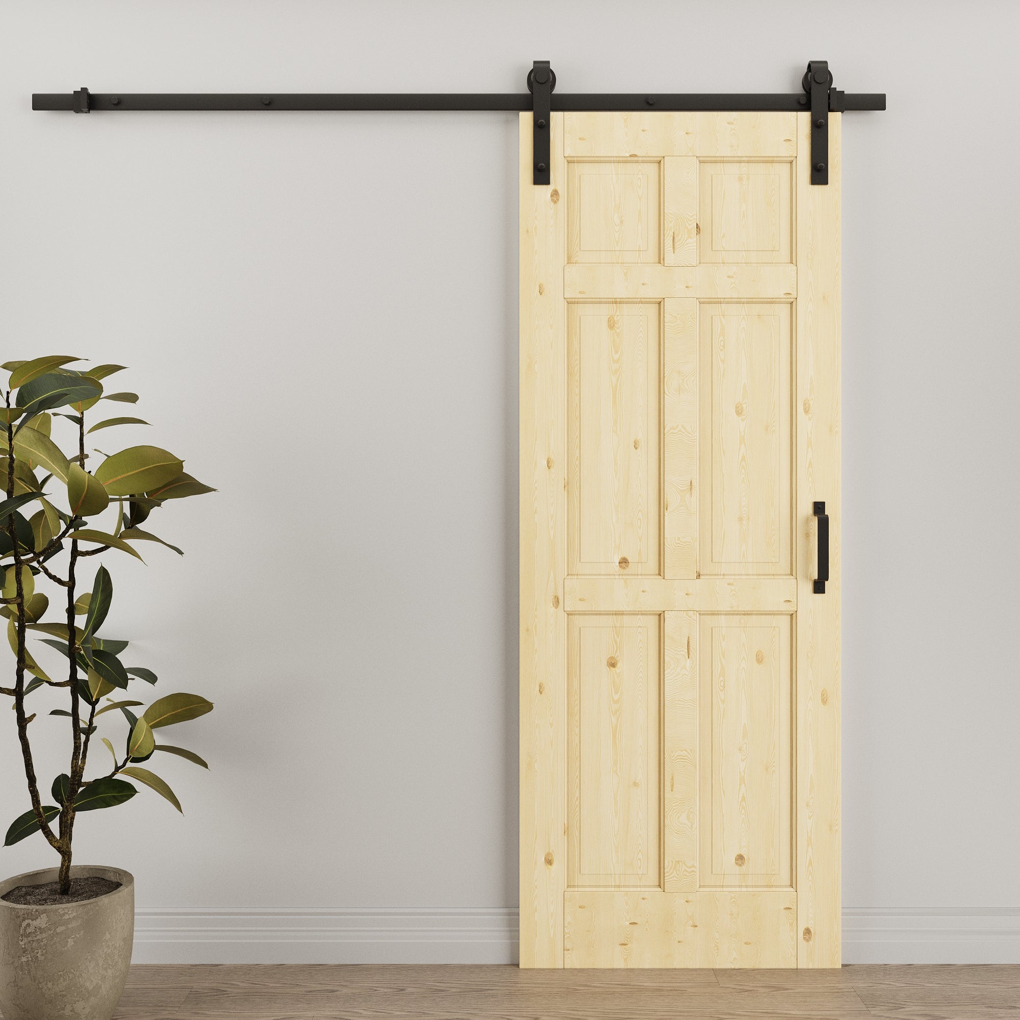 Ark Design Arch 6-Panel Unfinished Solid Core Pine Wood Sliding Barn Door with Hardware Kit