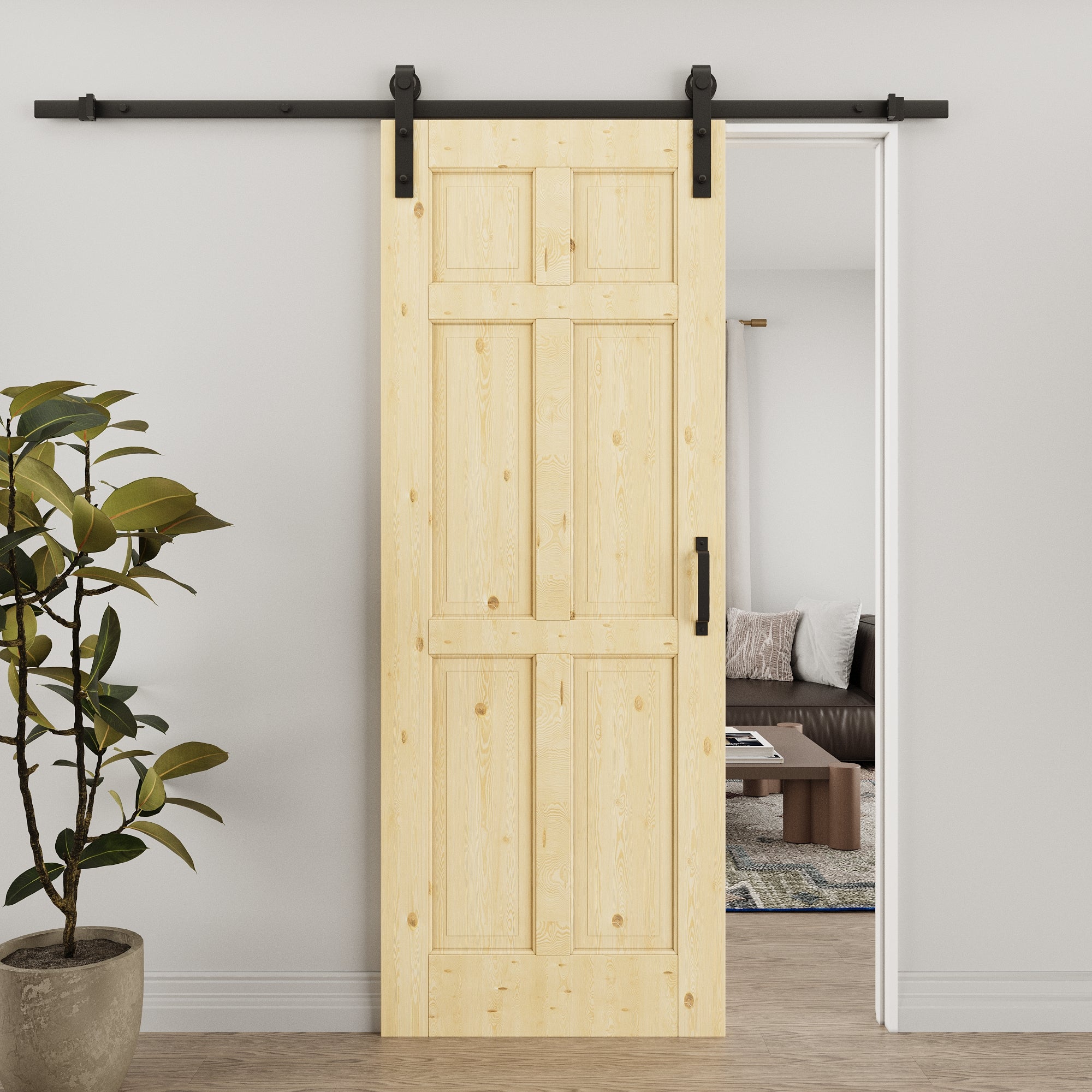 Ark Design Arch 6-Panel Unfinished Solid Core Pine Wood Sliding Barn Door with Hardware Kit