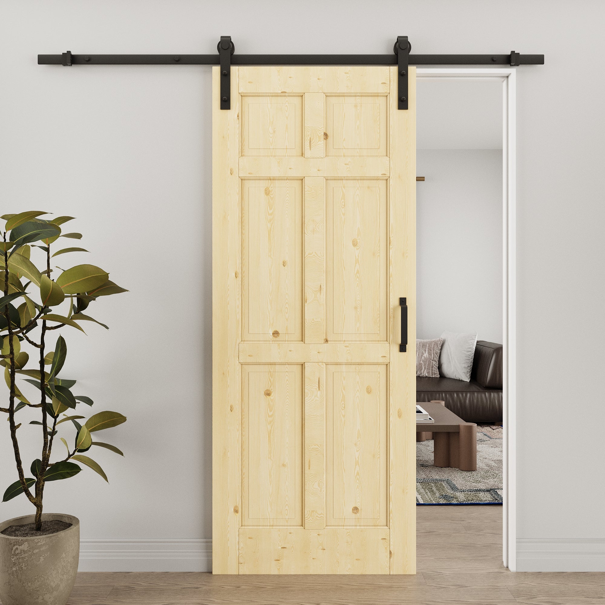 Ark Design Arch 6-Panel Unfinished Solid Core Pine Wood Sliding Barn Door with Hardware Kit
