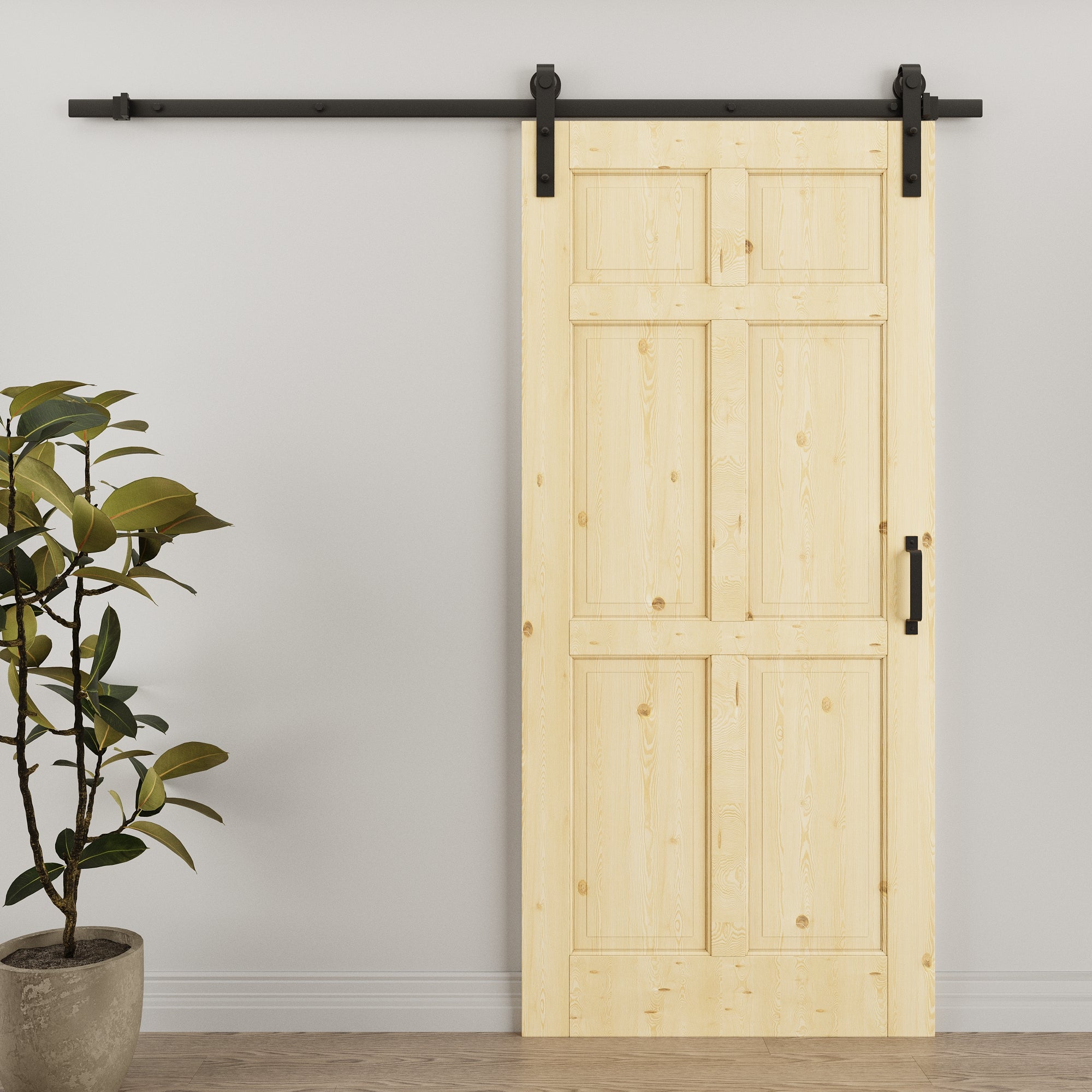 Ark Design Arch 6-Panel Unfinished Solid Core Pine Wood Sliding Barn Door with Hardware Kit