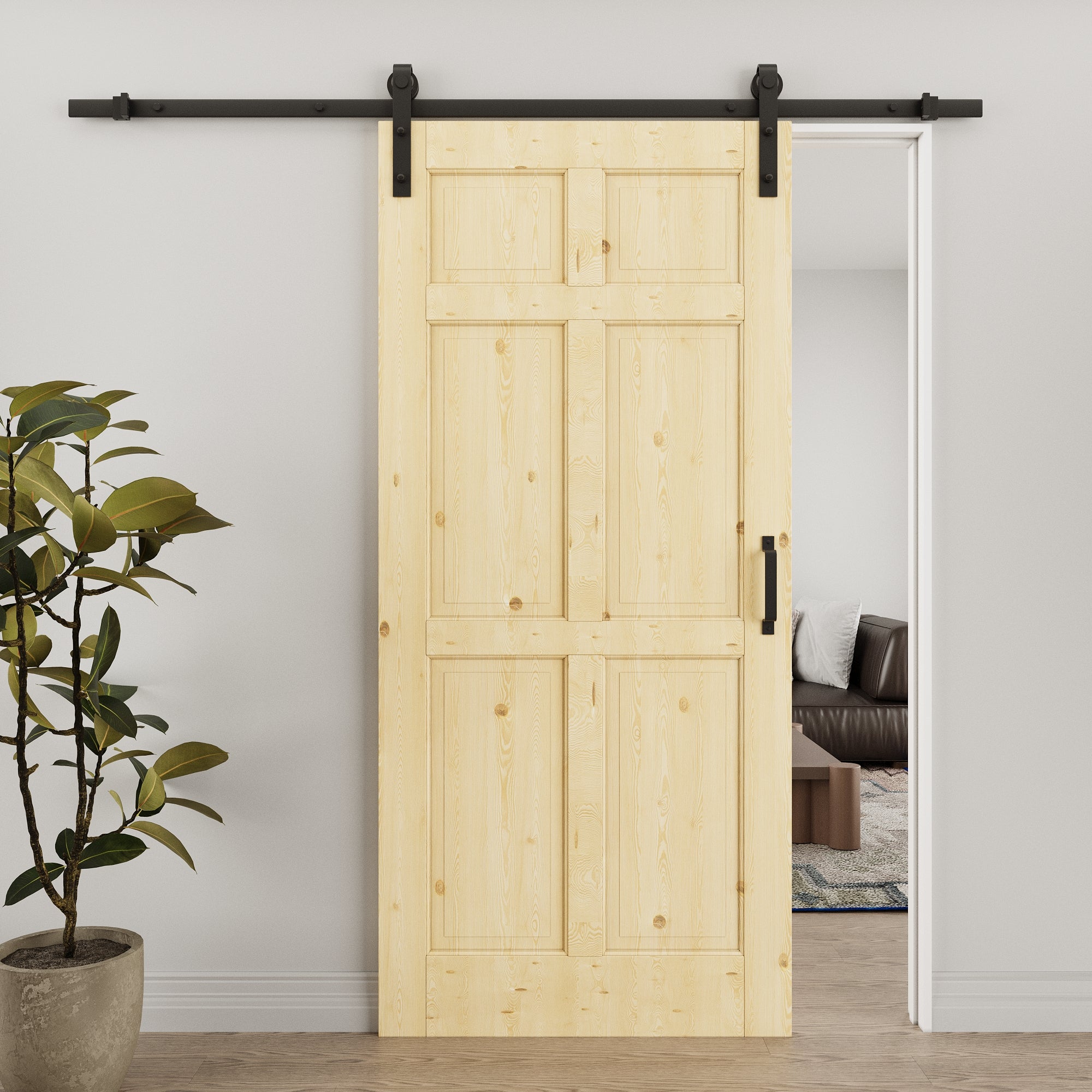 Ark Design Arch 6-Panel Unfinished Solid Core Pine Wood Sliding Barn Door with Hardware Kit