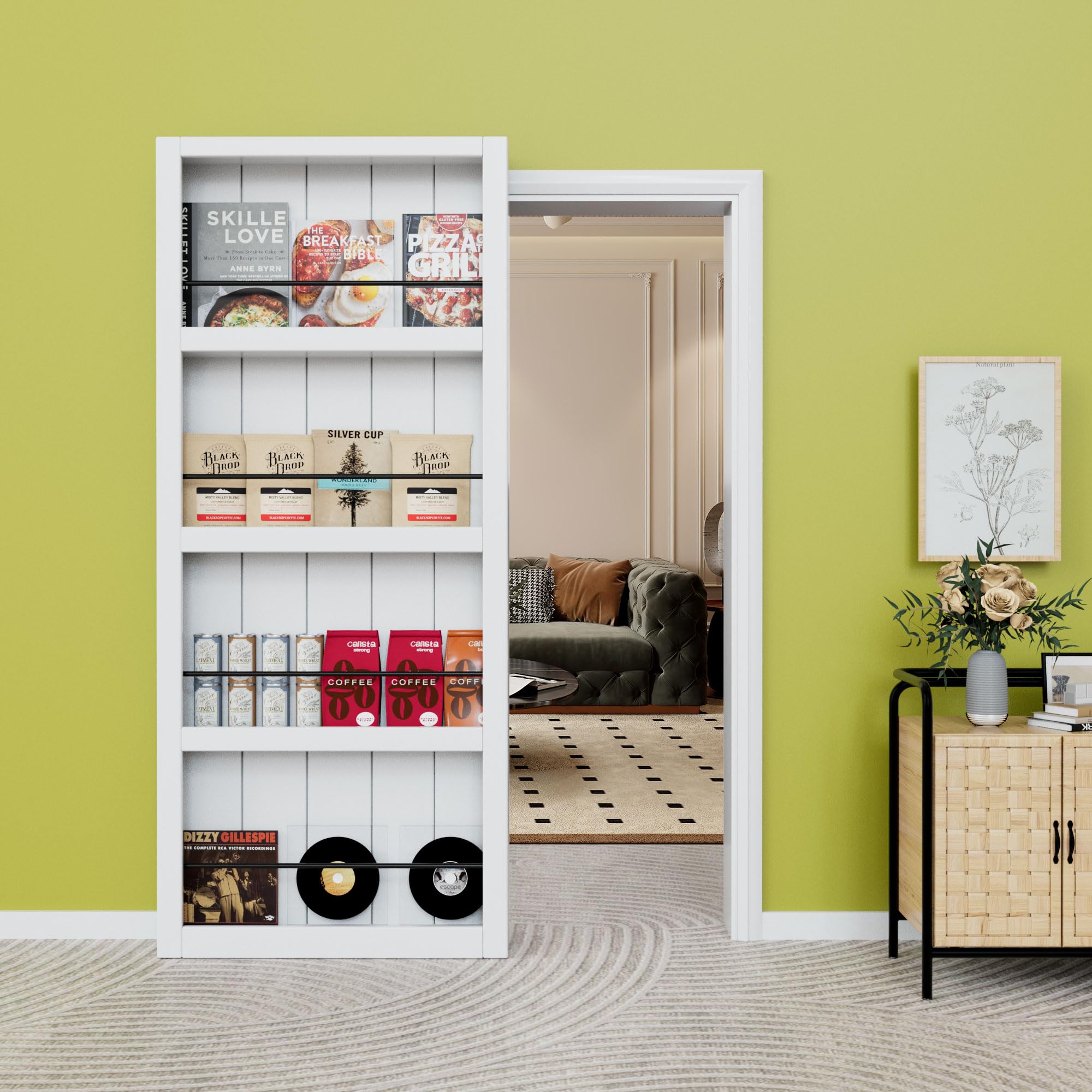Ark Design Ghost Sliding Barn Door and Hardware Kit & Soft Close, 4 Shelves Concealed Barn Door, Composite MDF Hidden Doors, White Primed, Assembly Required