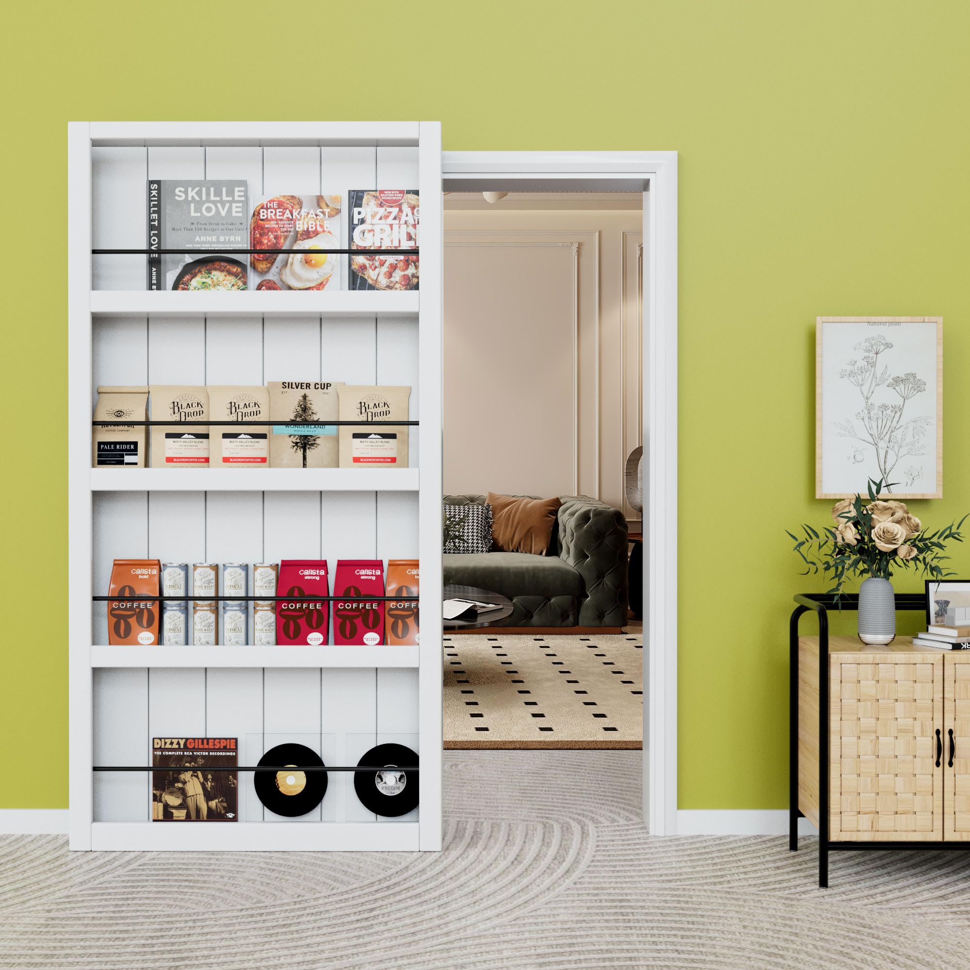 Ark Design Ghost Sliding Barn Door and Hardware Kit & Soft Close, 4 Shelves Concealed Barn Door, Composite MDF Hidden Doors, White Primed, Assembly Required