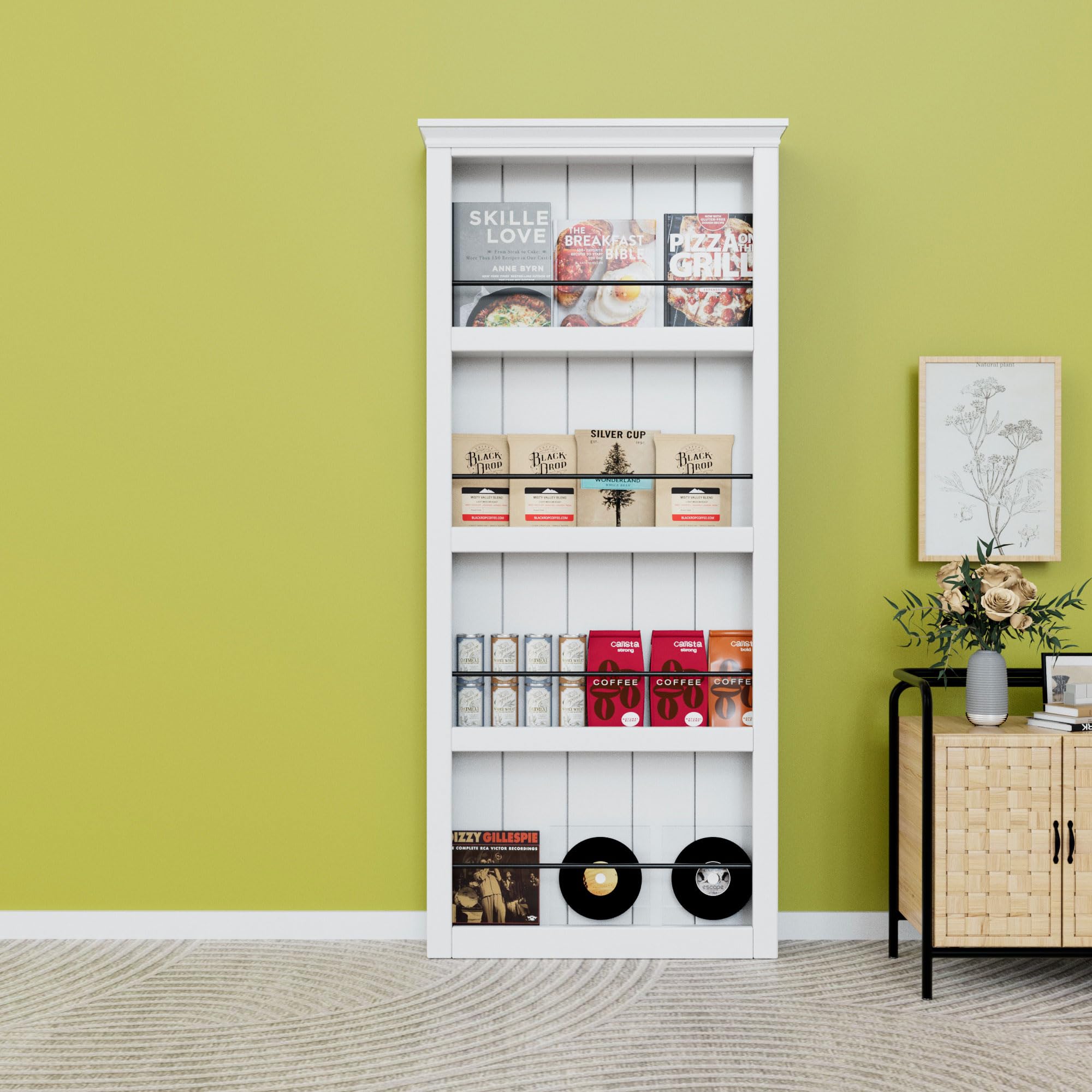 Ark Design Ghost Sliding Barn Door and Hardware Kit & Soft Close & Moulding Top, 4 Shelves Concealed Barn Door, MDF Hidden Doors, White Primed, Assembly Required