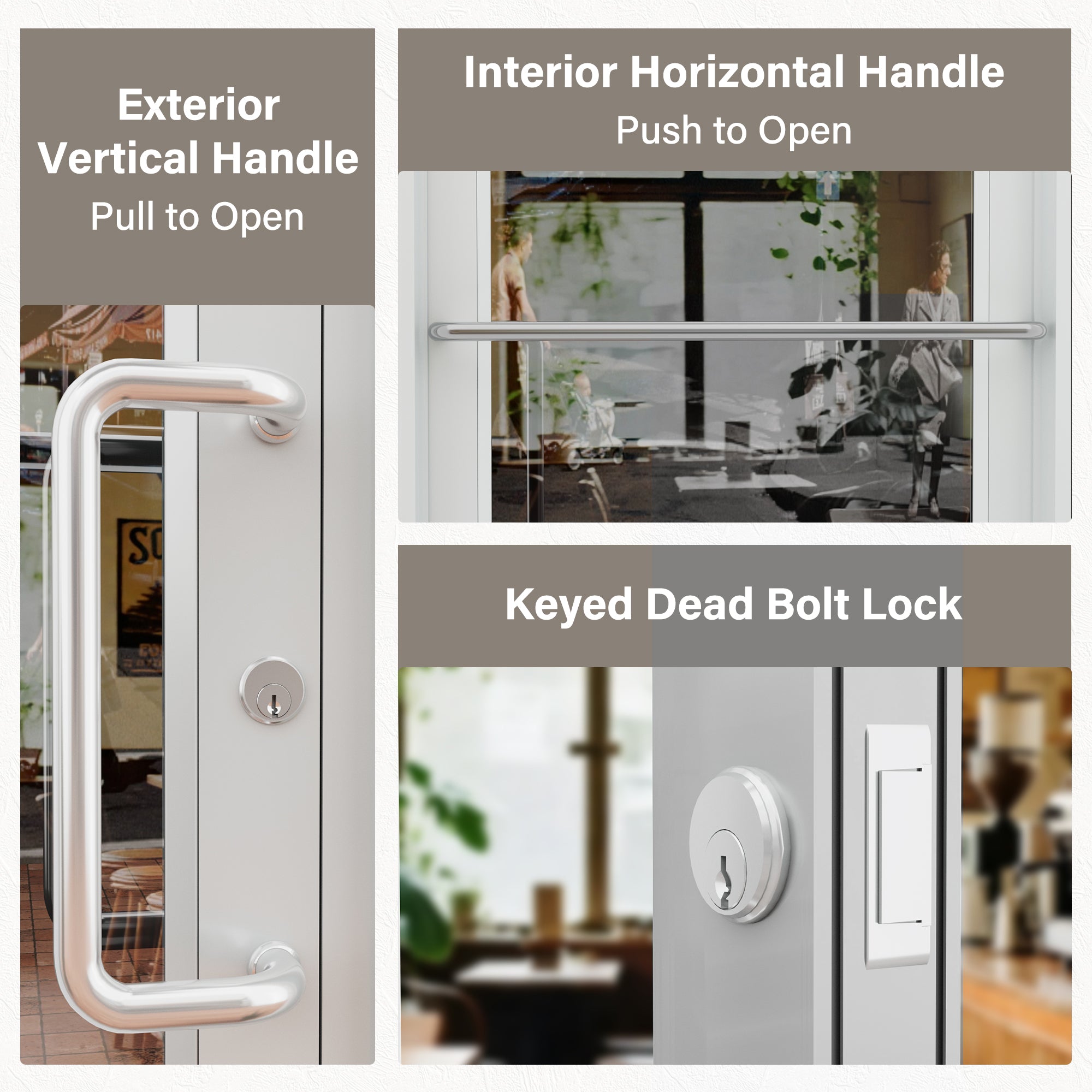 Silver Bi-Parting Outswing Anodized Aluminum Prehung Commercial Door