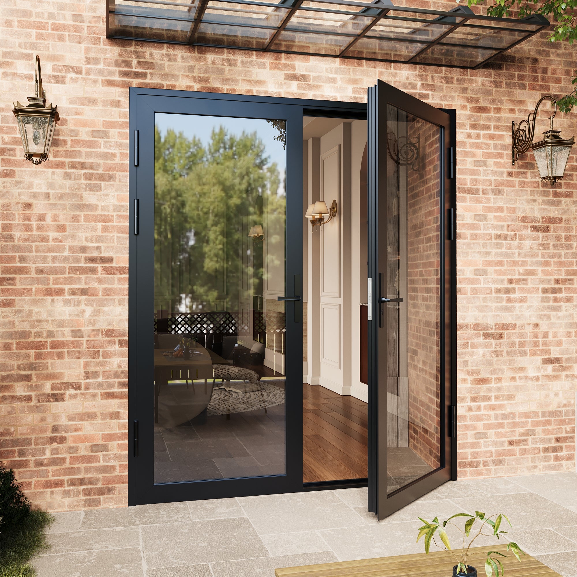 Ark Design 72 in. x 80 in. French Double Black Aluminum Patio Door with Tempered Glass