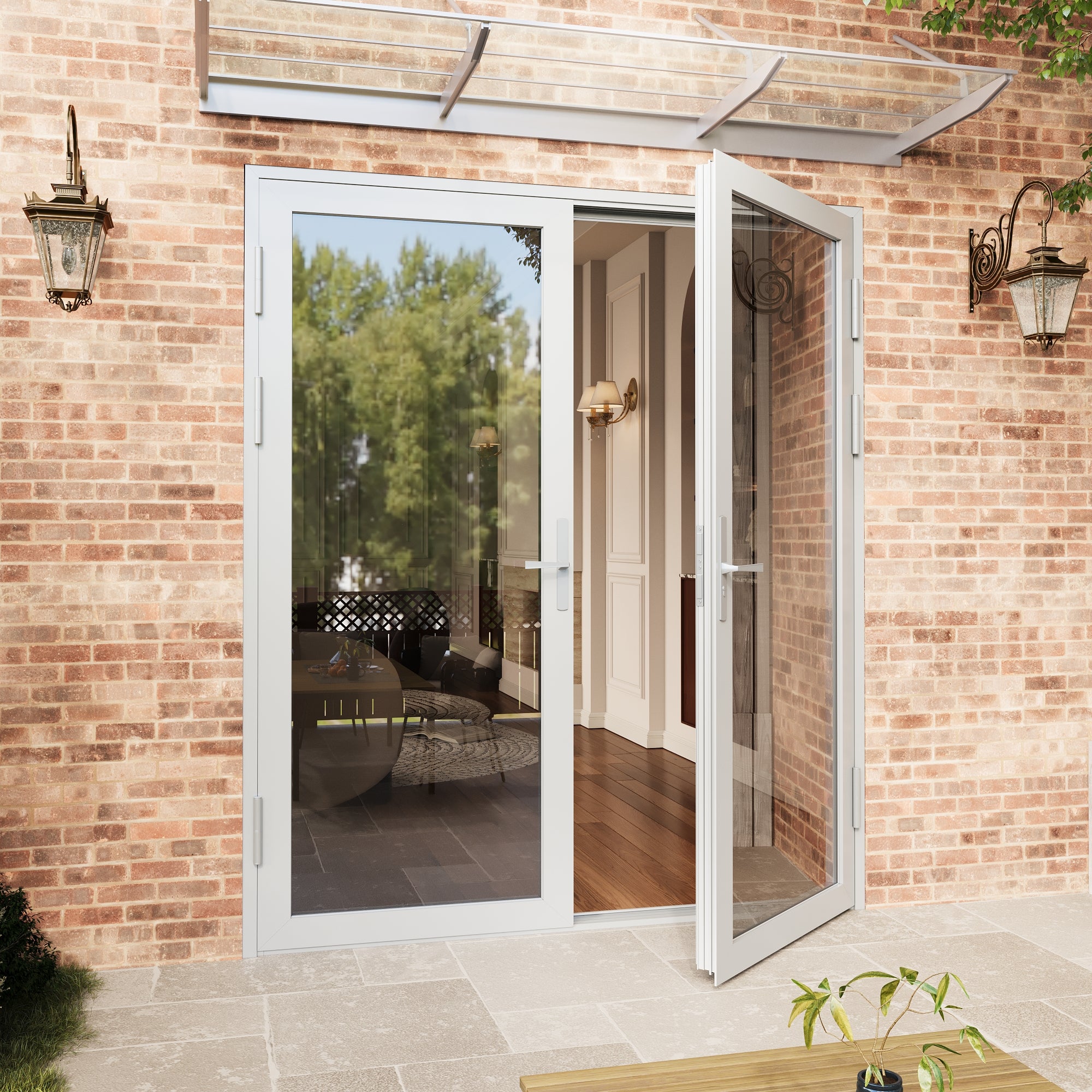 Ark Design 72 in. x 80 in. French Double White Aluminum Patio Door with Tempered Glass