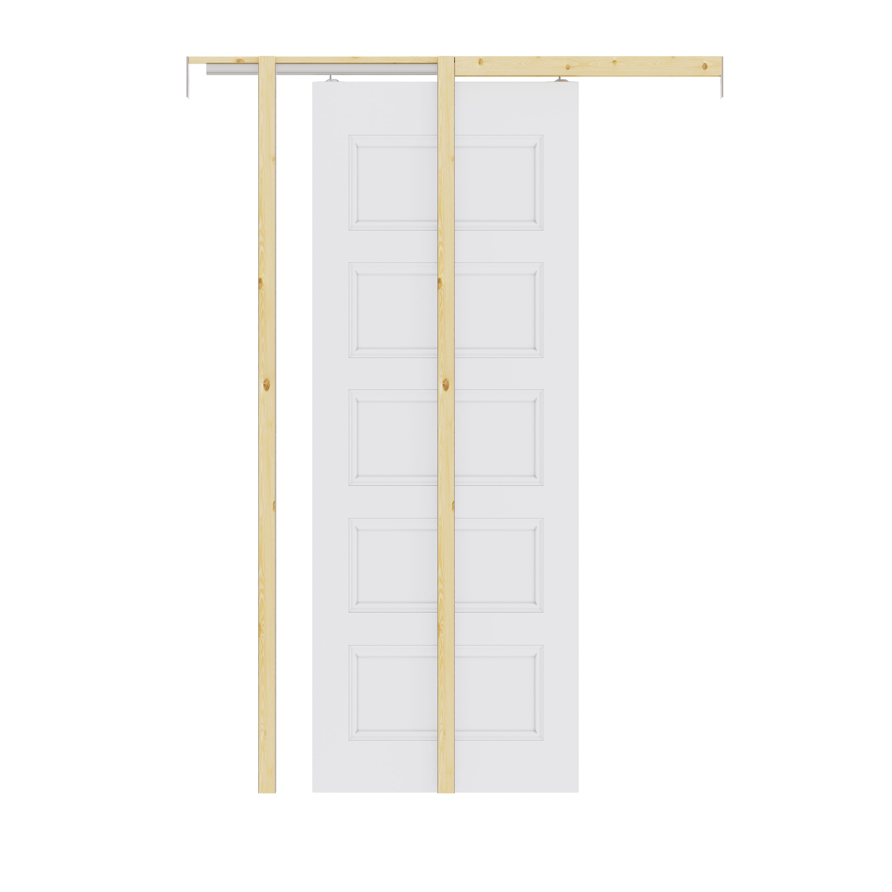 Ark Design 5 lite Panel Pocket Door with Hardware Kit & Soft Close & Frame, Solid Core MDF Wood & Paint-grade Finished, White