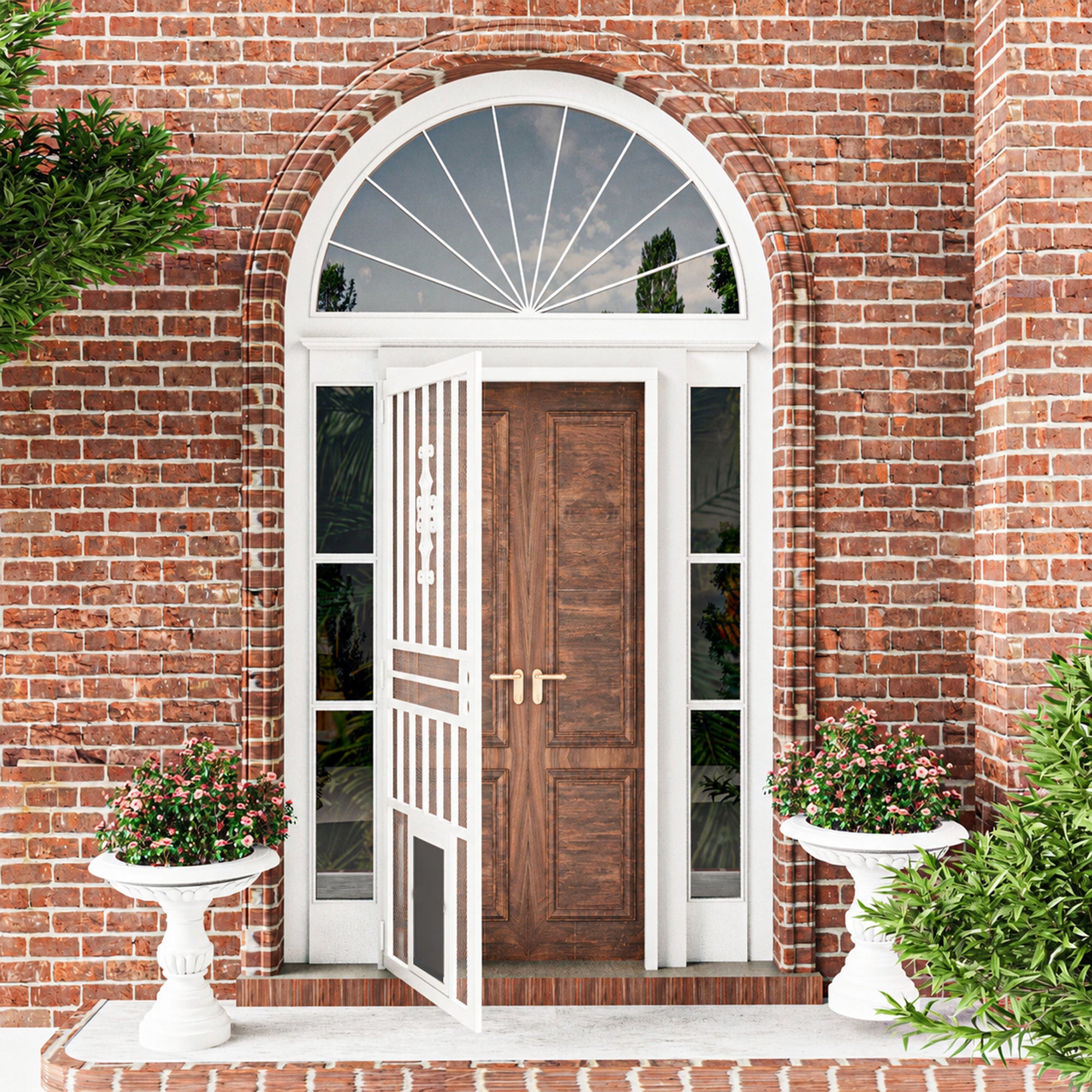 Ark Design Left Hand/Outswing Hinging White Surface Mount Steel Security Door w/Expanded Metal Screen w/Pet Door