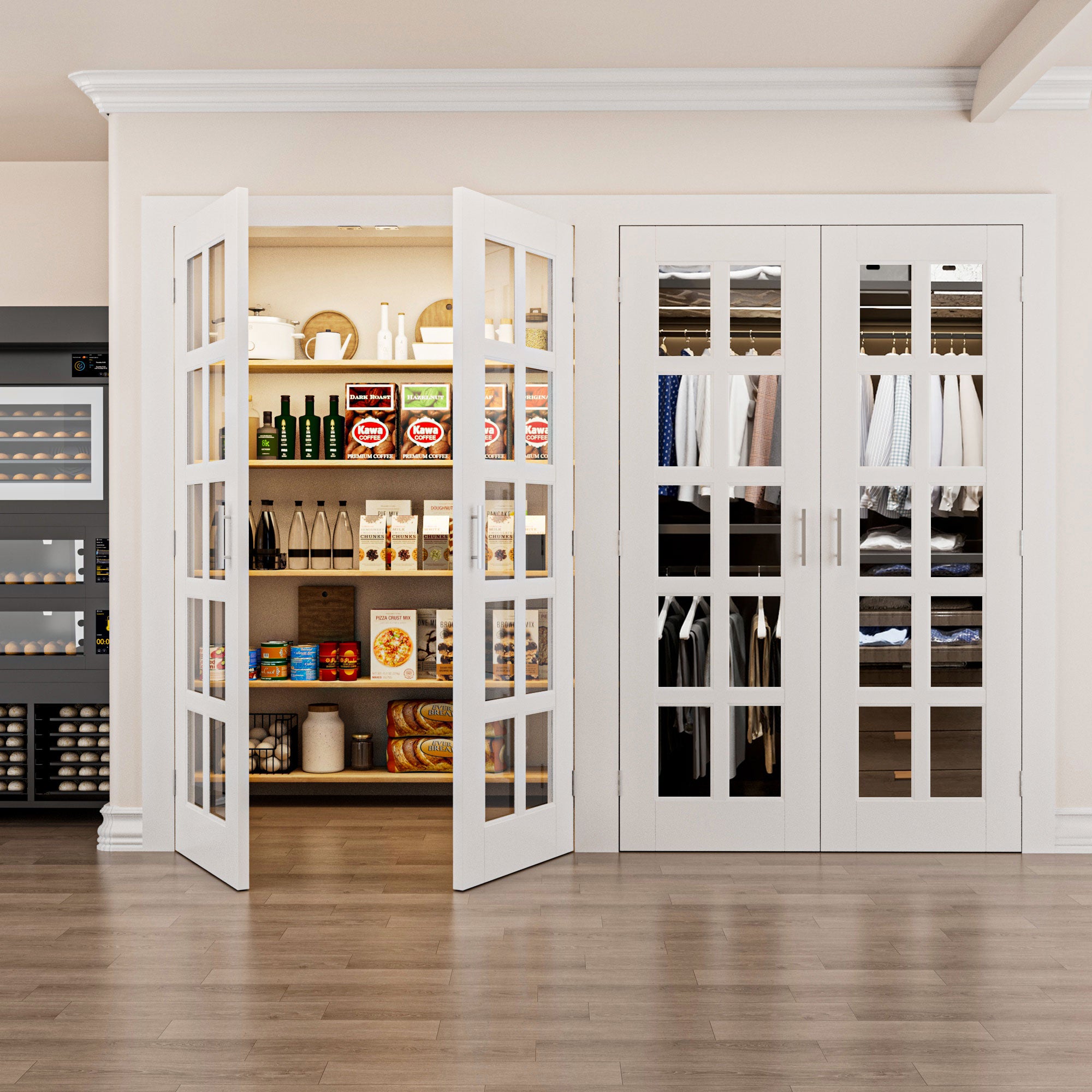 Silver Ball Catch Double Doors without Jamb] 10-Lite Clear Glass Whit, image size:2000x2000