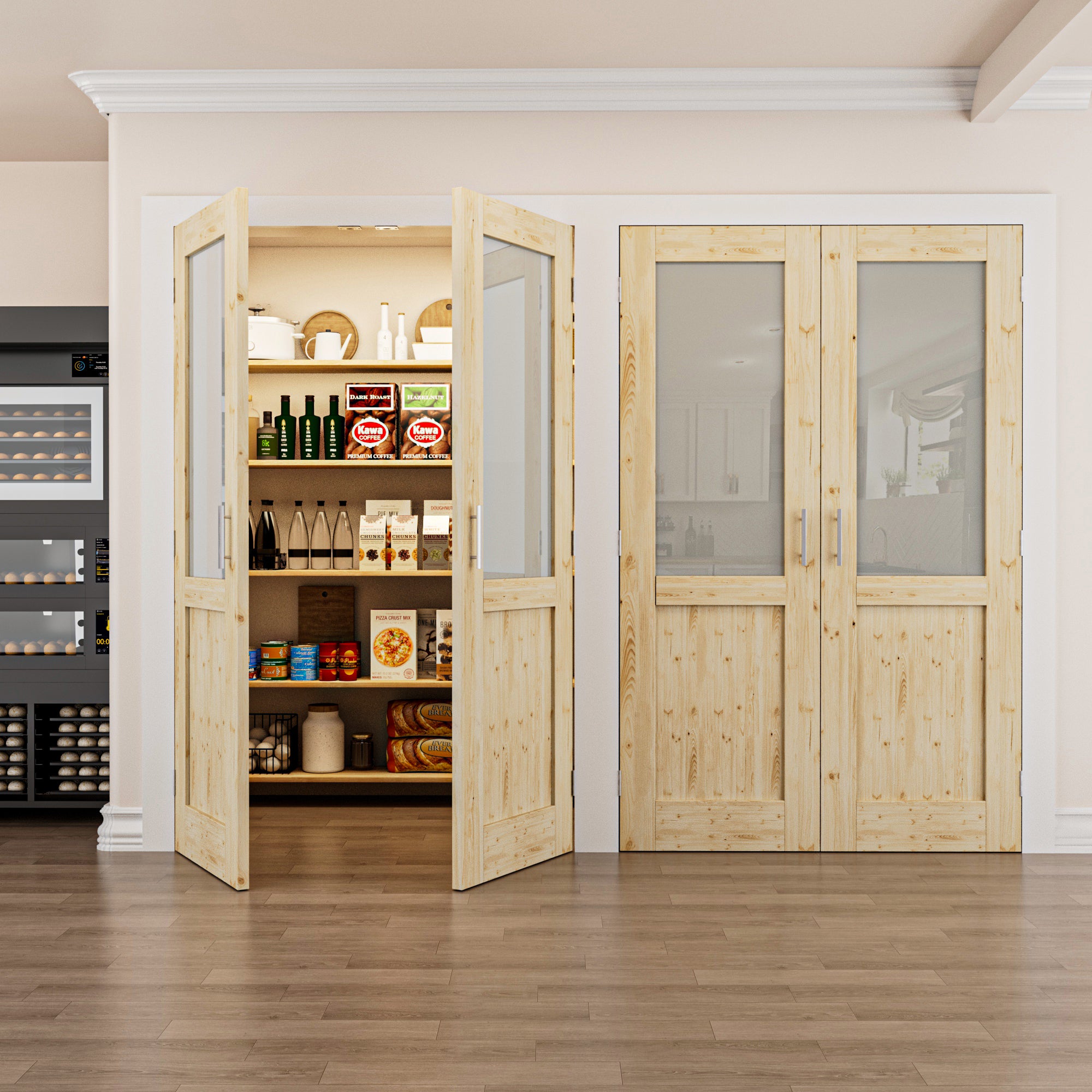 Silver Ball Catch Double Doors without Jamb] Half Lite Frosted Glass, image size:2000x2000