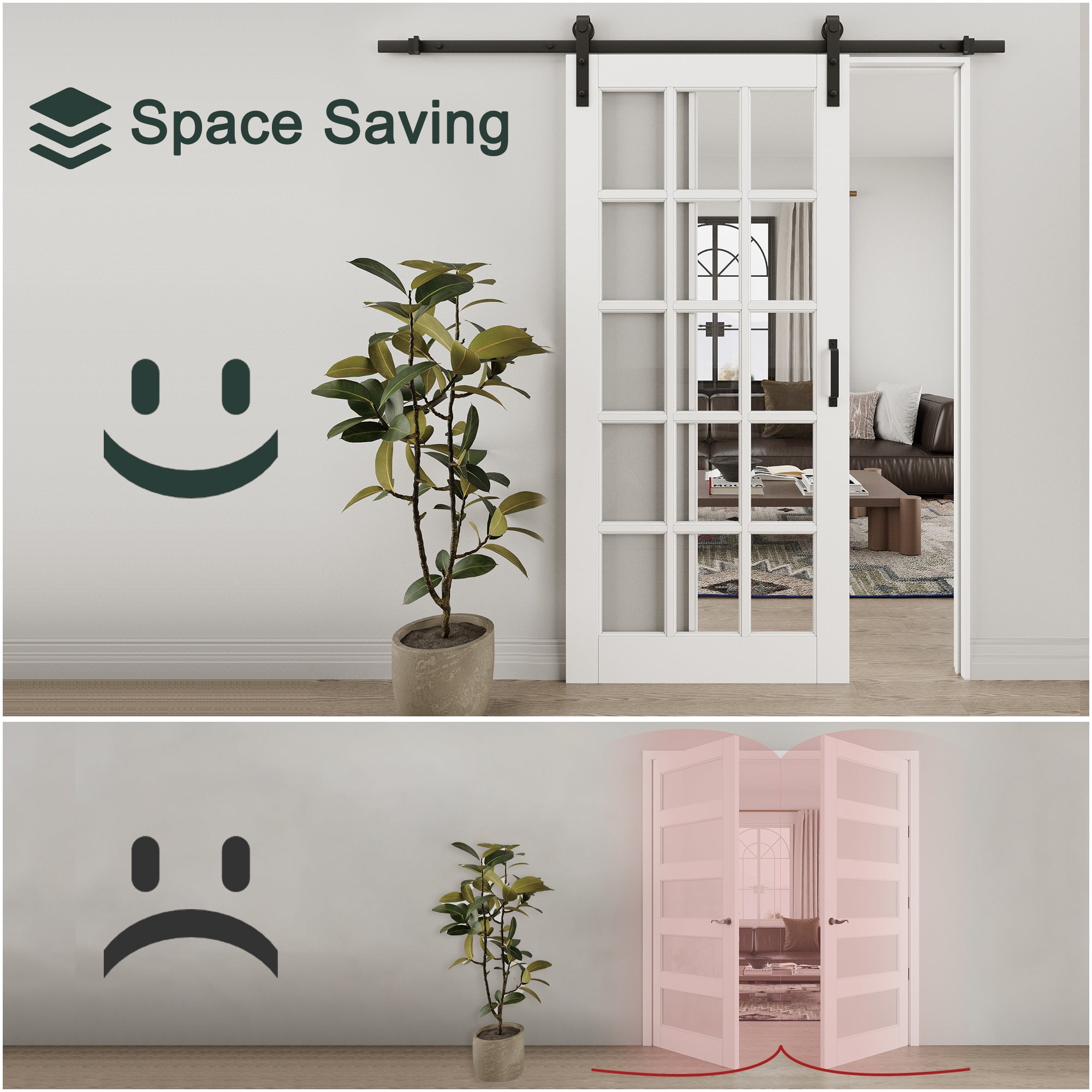 Ark Design 15-Lite Tempered Clear Glass White Primed Solid Core MDF Double Sliding Barn Door with Hardware Kit