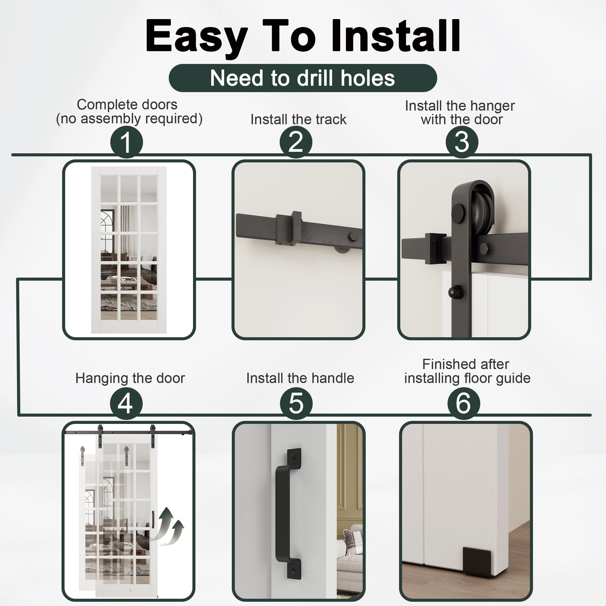 Ark Design 15-Lite Tempered Clear Glass White Primed Solid Core MDF Double Sliding Barn Door with Hardware Kit