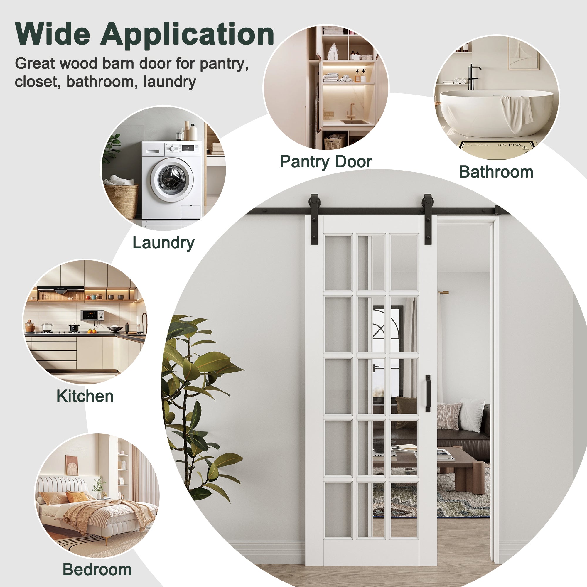 Ark Design 15-Lite Tempered Clear Glass White Primed Solid Core MDF Double Sliding Barn Door with Hardware Kit