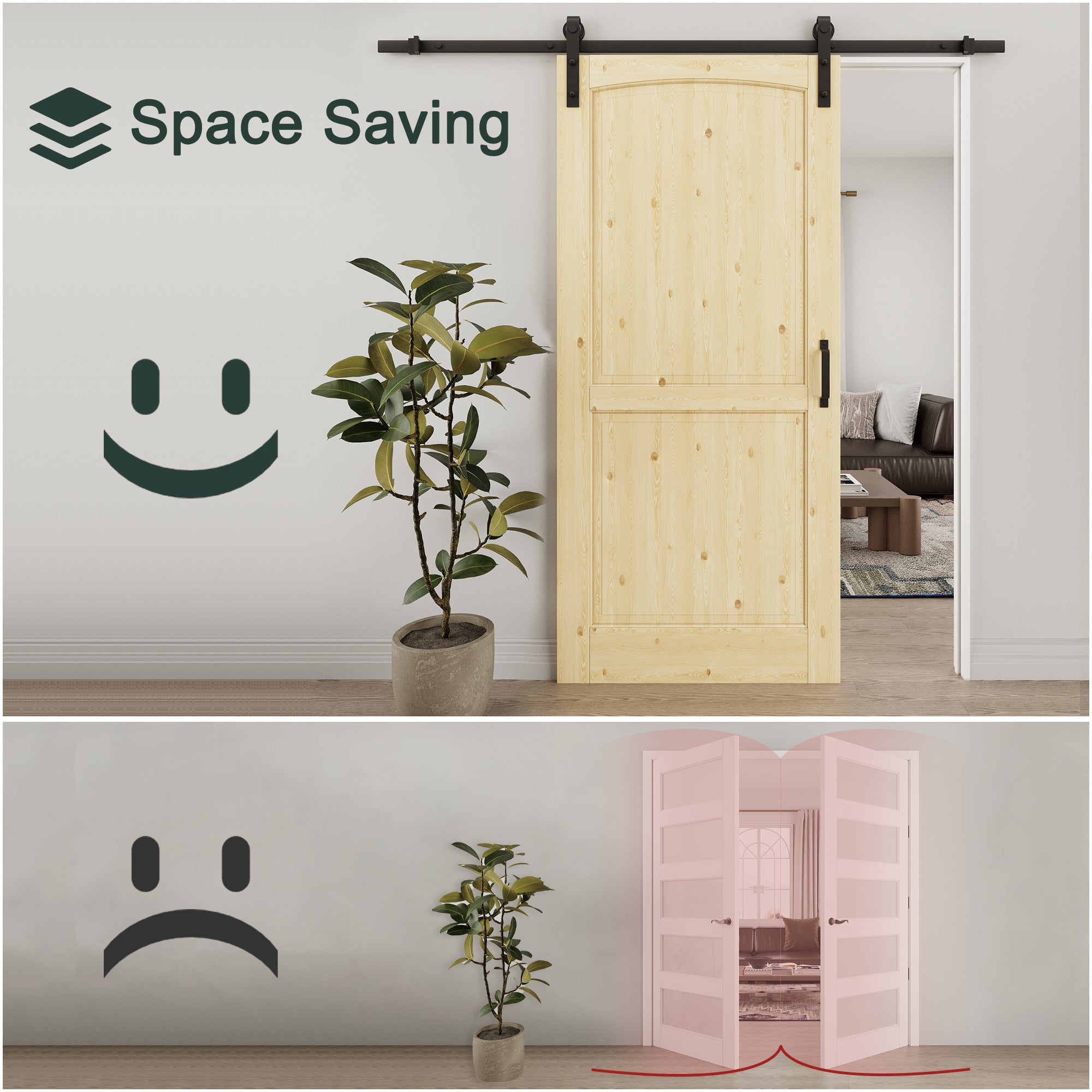 Ark Design Arch 2-Panel Unfinished Solid Core Pine Wood Sliding Barn Door with Hardware Kit