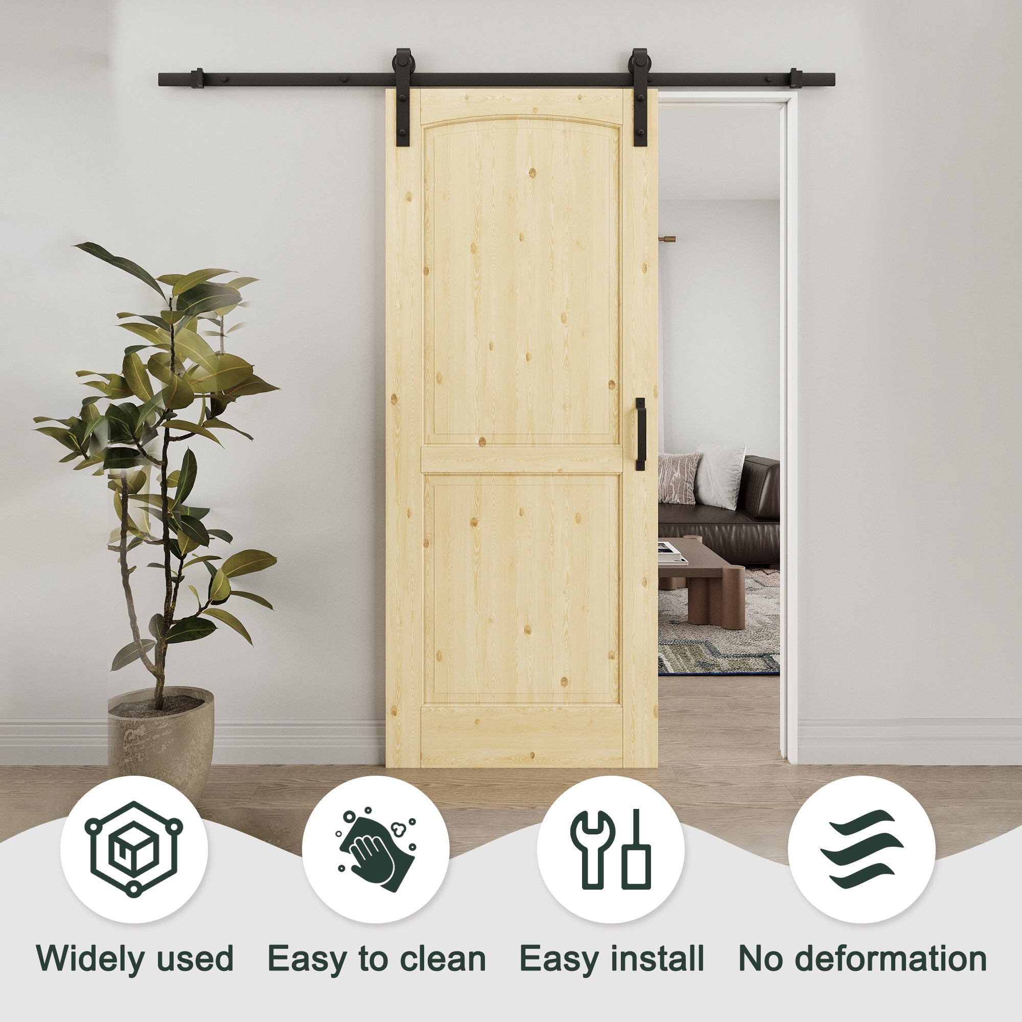 Ark Design Arch 2-Panel Unfinished Solid Core Pine Wood Sliding Barn Door with Hardware Kit
