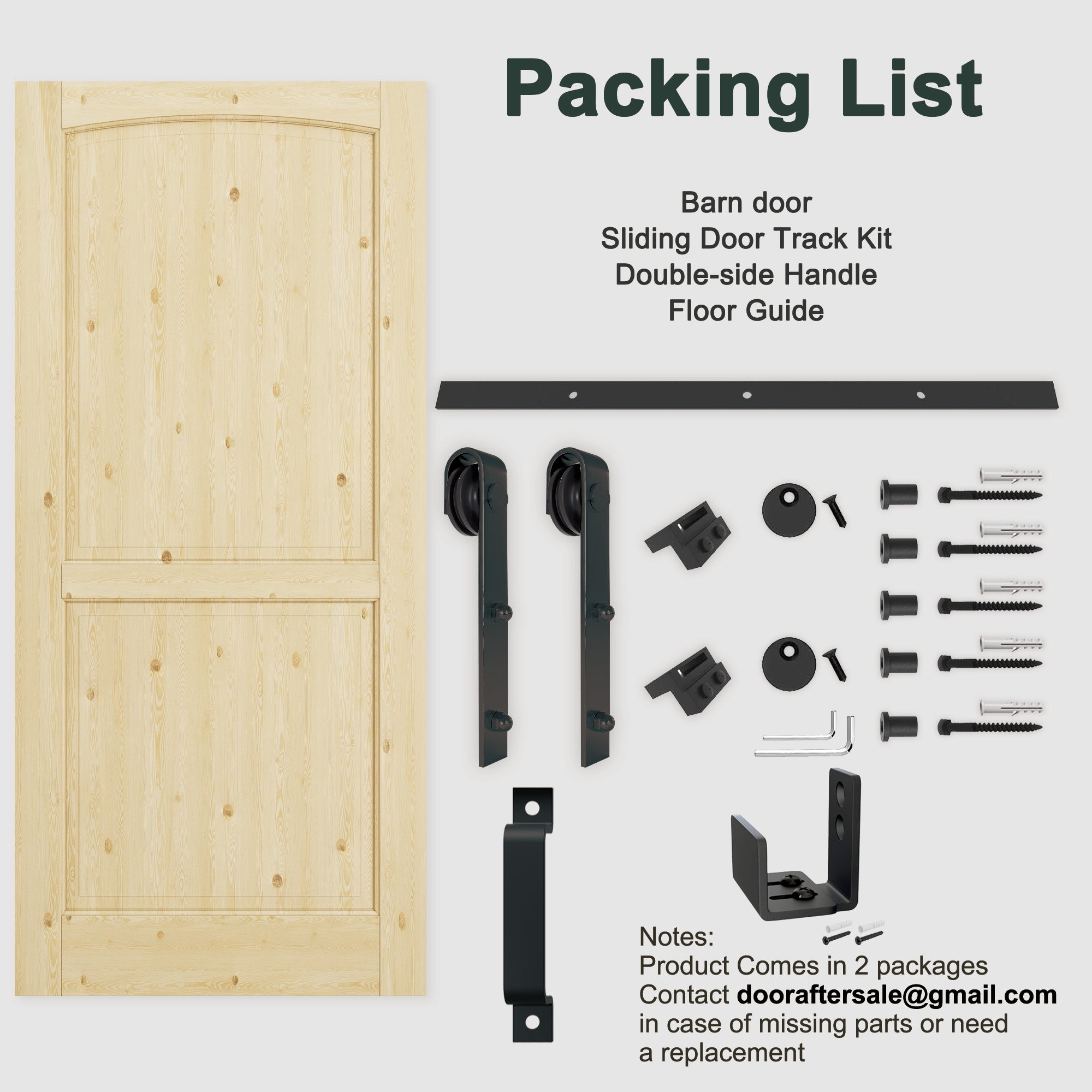 Ark Design Arch 2-Panel Unfinished Solid Core Pine Wood Sliding Barn Door with Hardware Kit