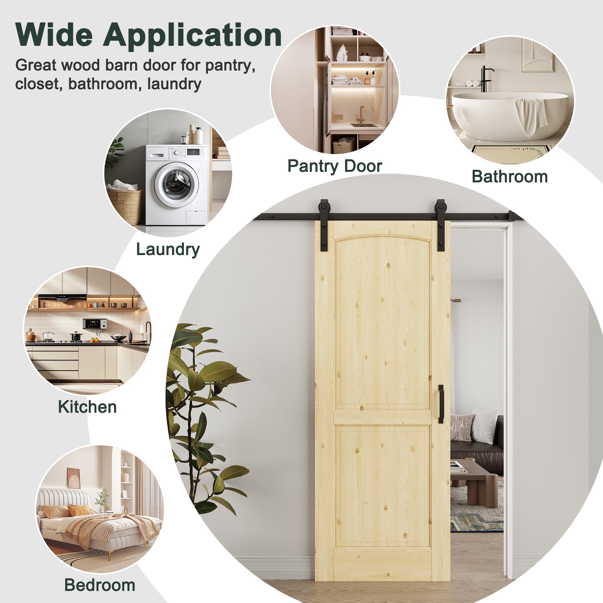 Ark Design Arch 2-Panel Unfinished Solid Core Pine Wood Sliding Barn Door with Hardware Kit