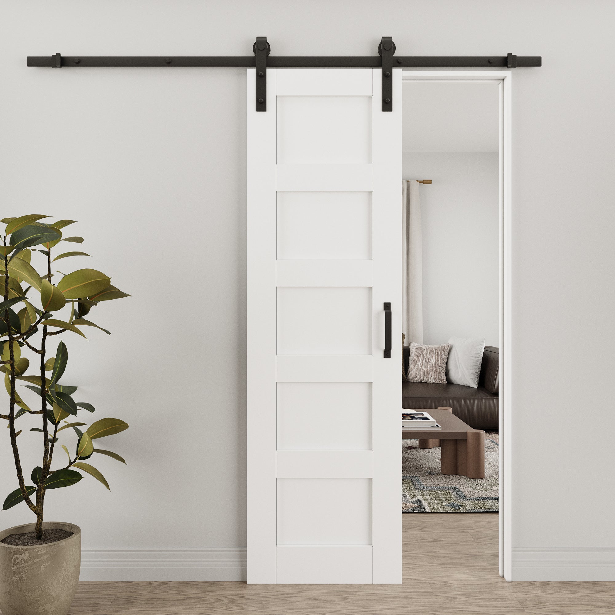 Ark Design 5-Lite Panel White Primed Paneled MDF Sliding Barn Door with Hardware Kit