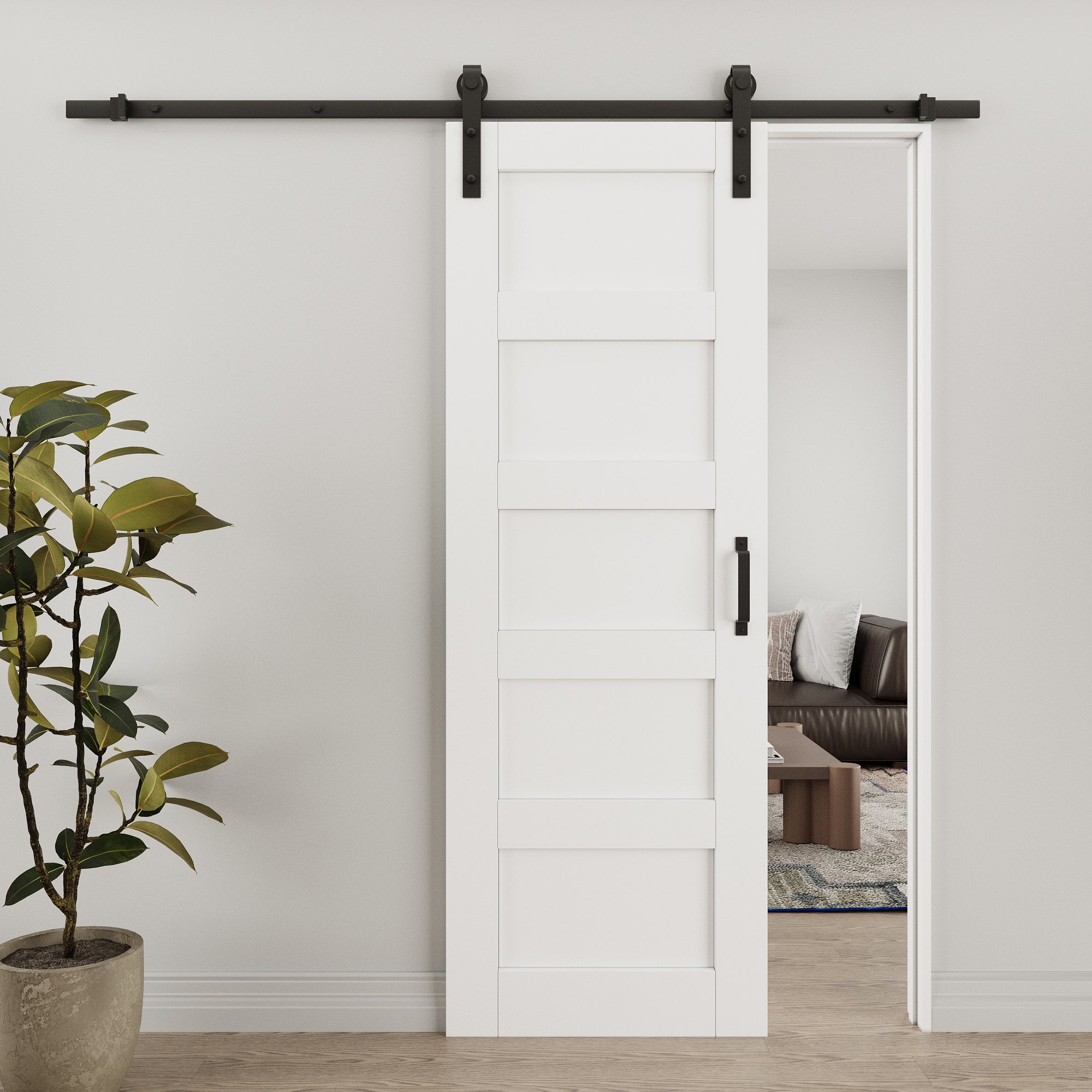 Ark Design 5-Lite Panel White Primed Paneled MDF Sliding Barn Door with Hardware Kit