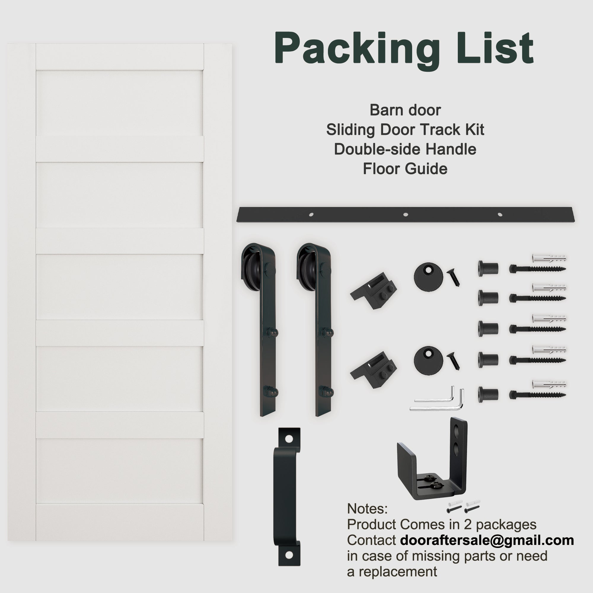Ark Design 5-Lite Panel White Primed Paneled MDF Sliding Barn Door with Hardware Kit