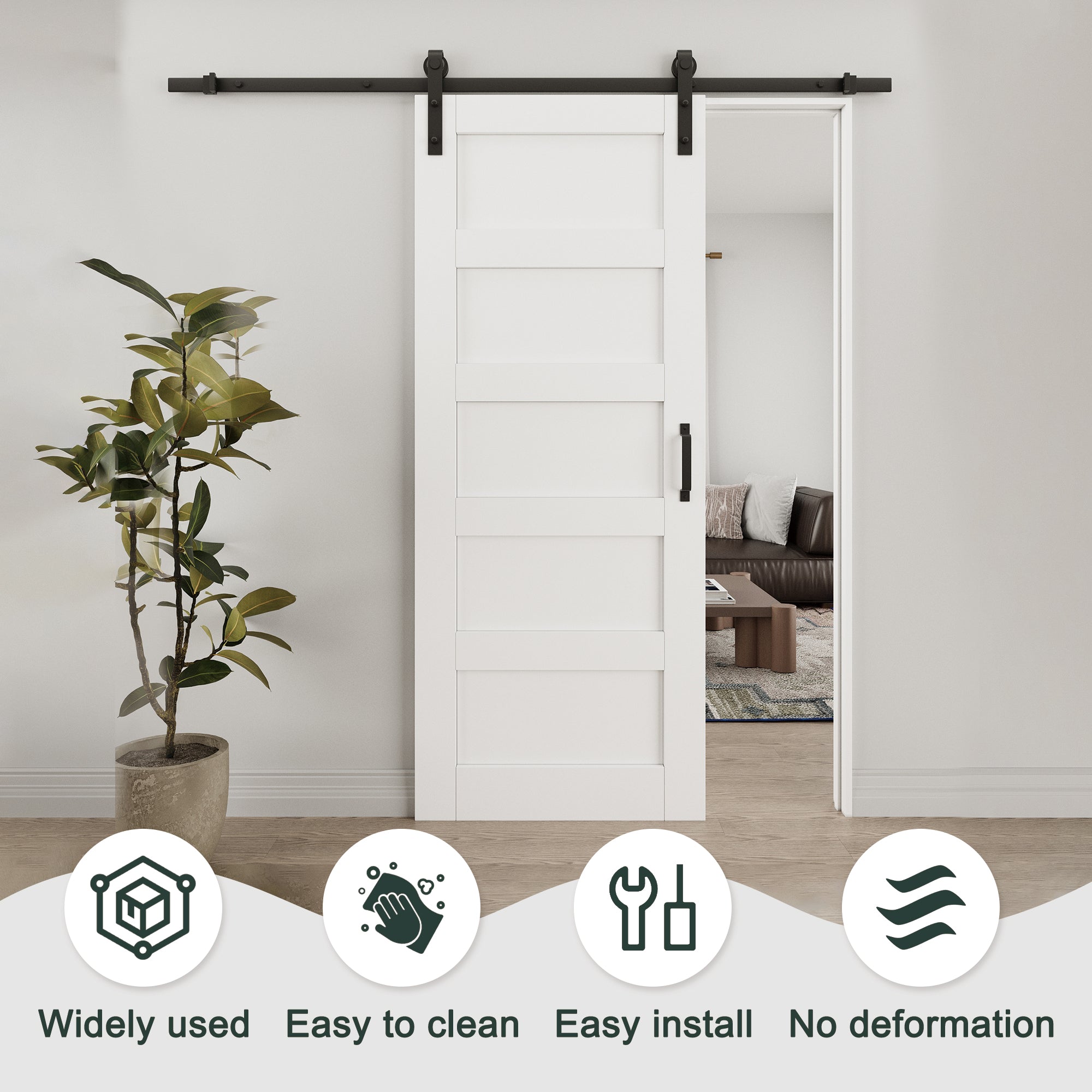 Ark Design 5-Lite Panel White Primed Paneled MDF Sliding Barn Door with Hardware Kit