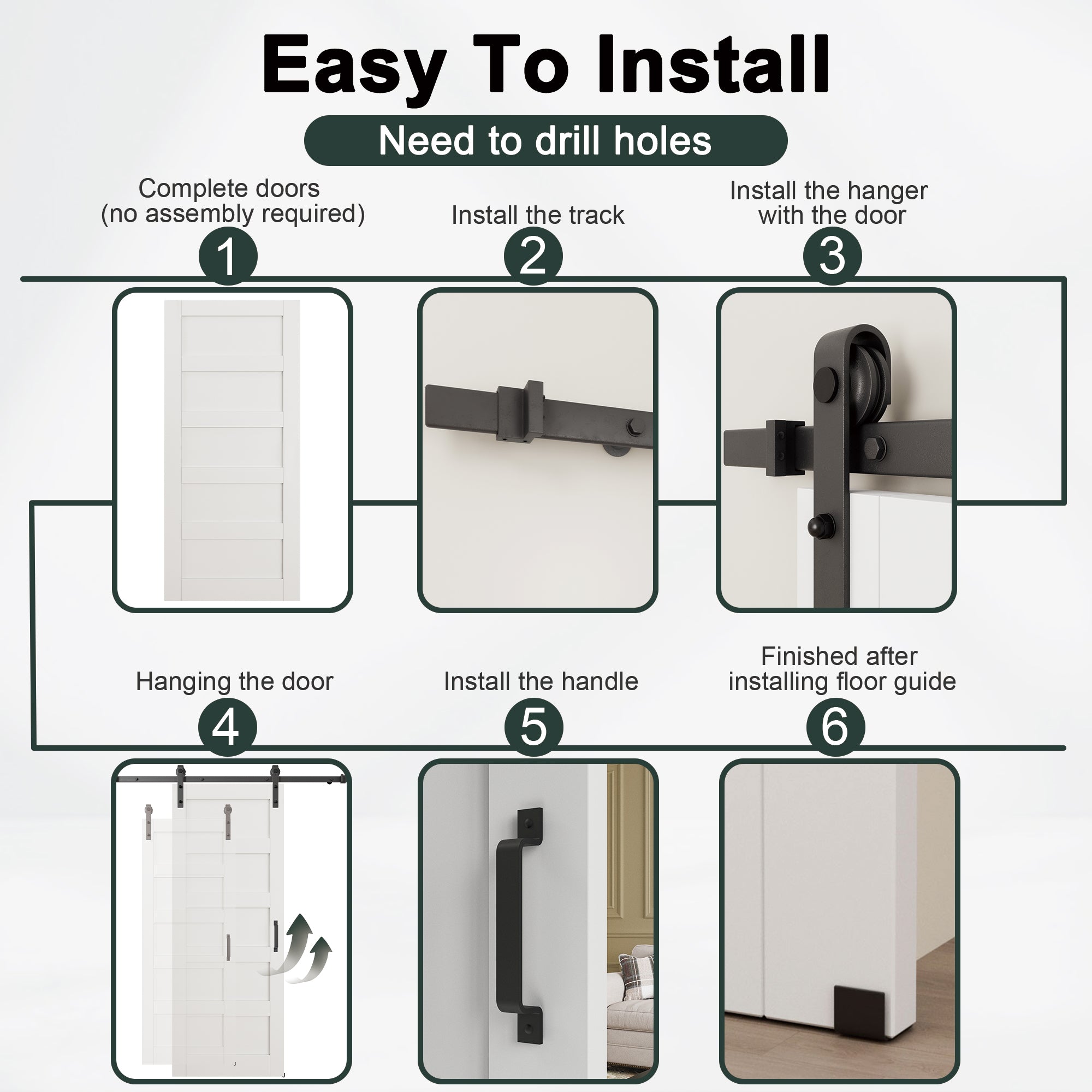 Ark Design 5-Lite Panel White Primed Paneled MDF Sliding Barn Door with Hardware Kit