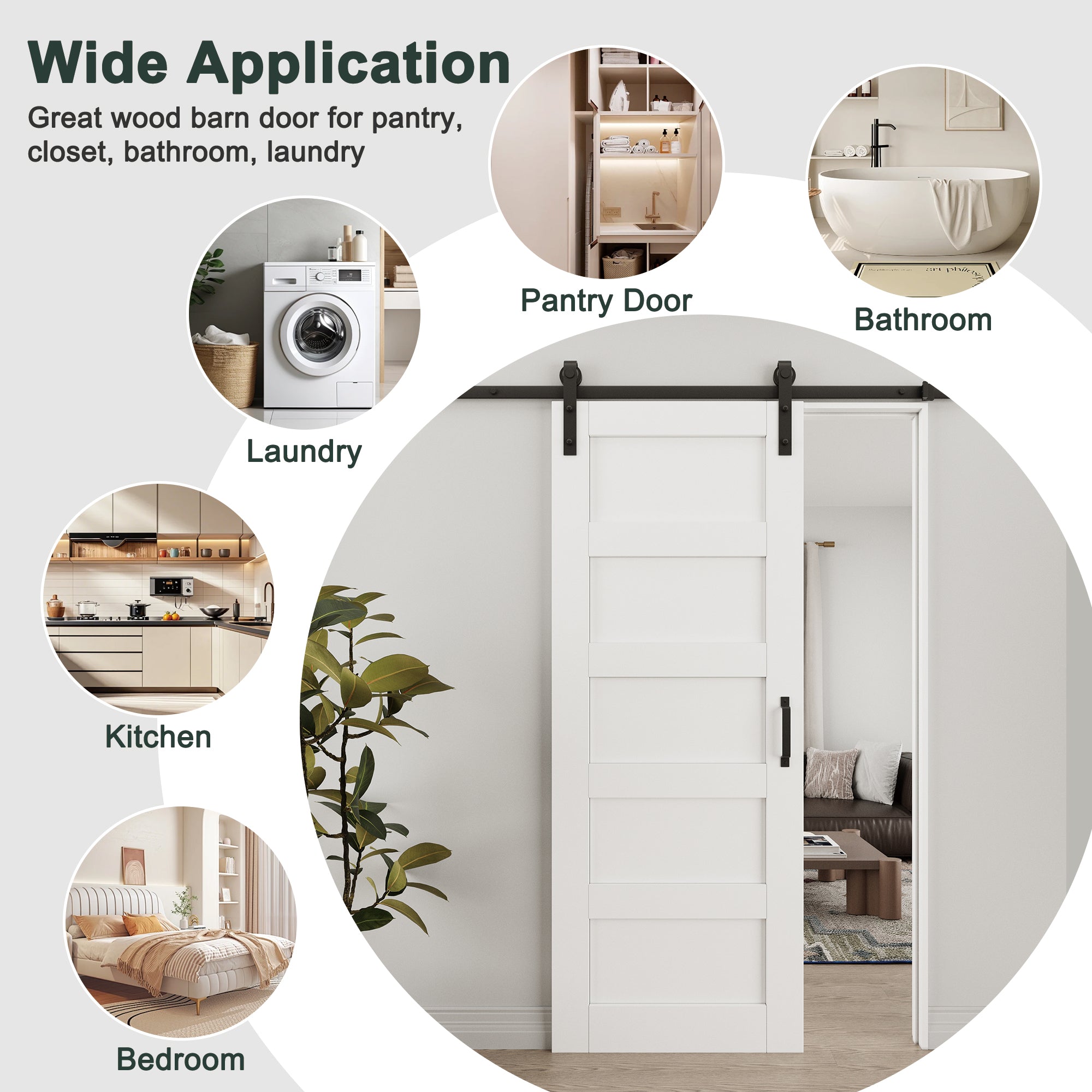 Ark Design 5-Lite Panel White Primed Paneled MDF Sliding Barn Door with Hardware Kit