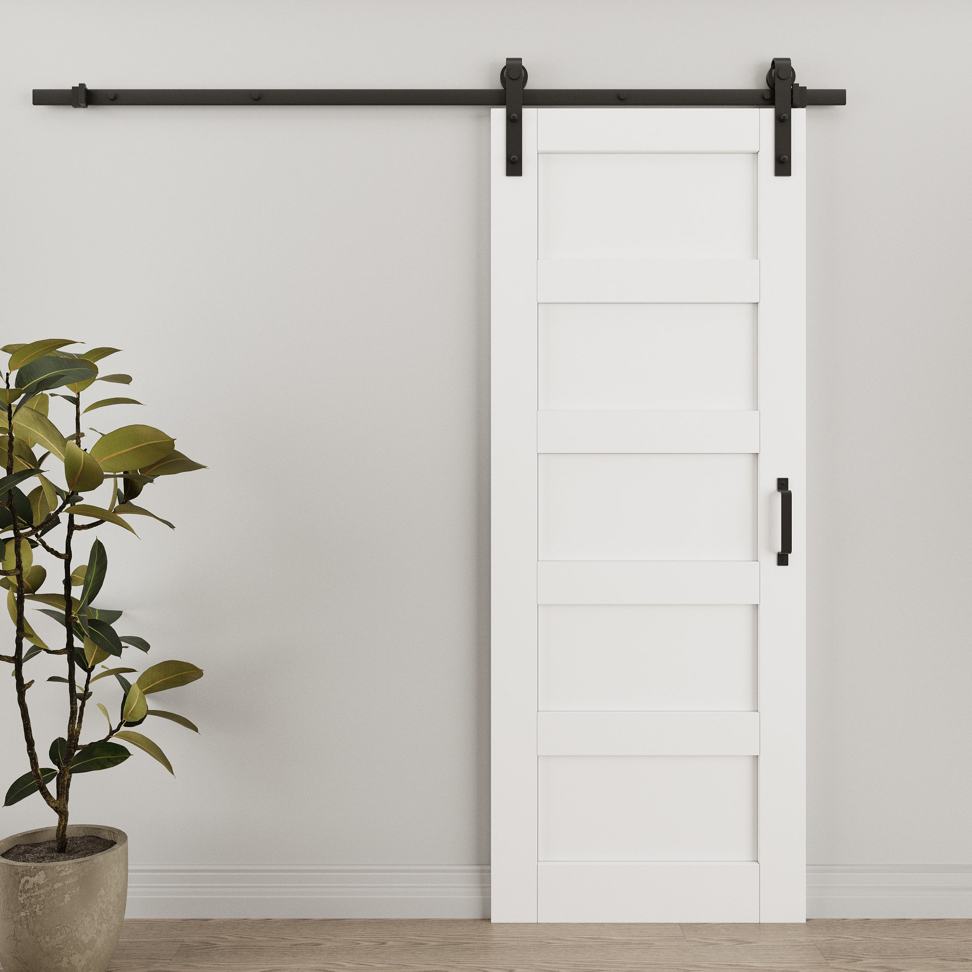 Ark Design 5-Lite Panel White Primed Paneled MDF Sliding Barn Door with Hardware Kit