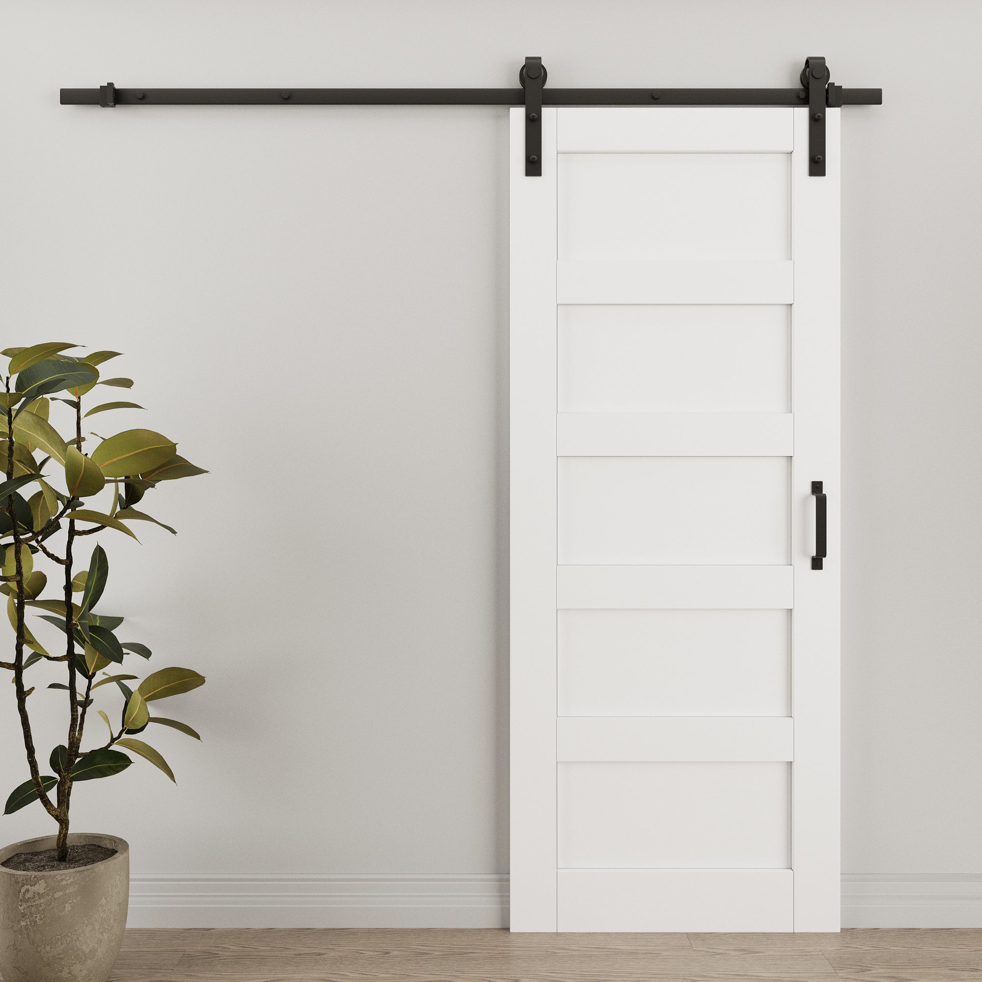Ark Design 5-Lite Panel White Primed Paneled MDF Sliding Barn Door with Hardware Kit