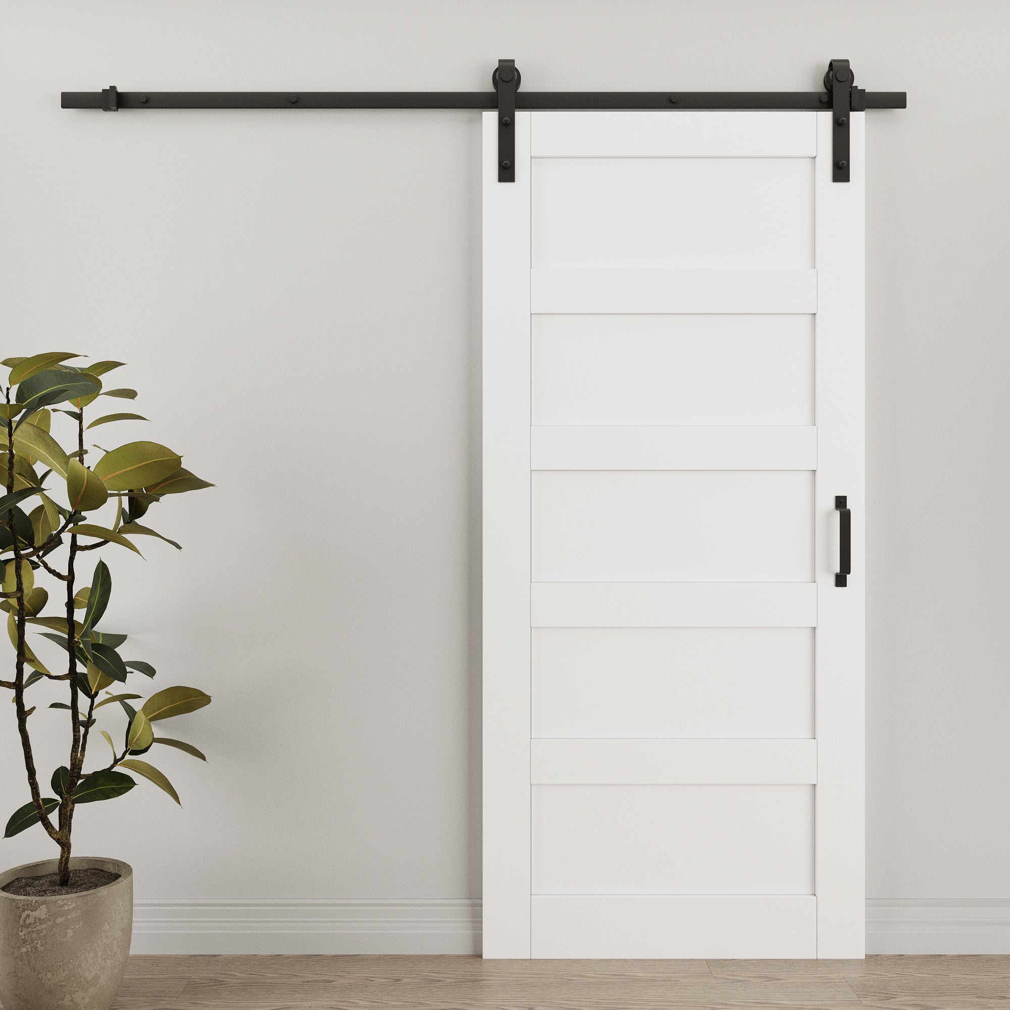 Ark Design 5-Lite Panel White Primed Paneled MDF Sliding Barn Door with Hardware Kit