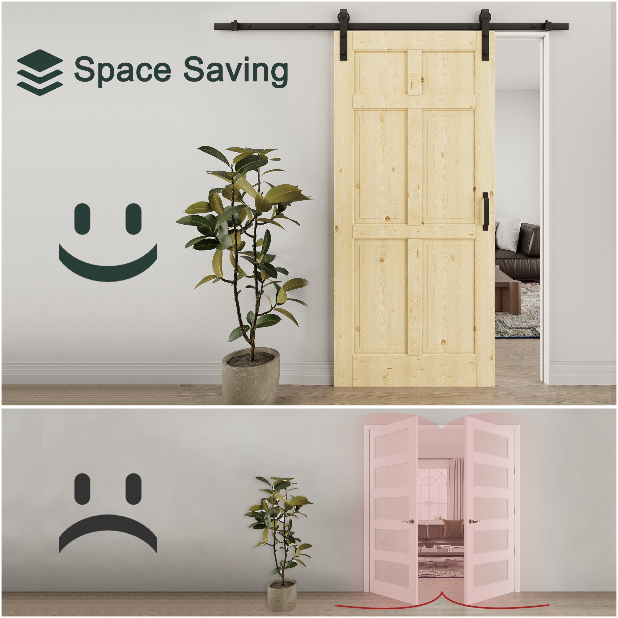 Ark Design Arch 6-Panel Unfinished Solid Core Pine Wood Sliding Barn Door with Hardware Kit