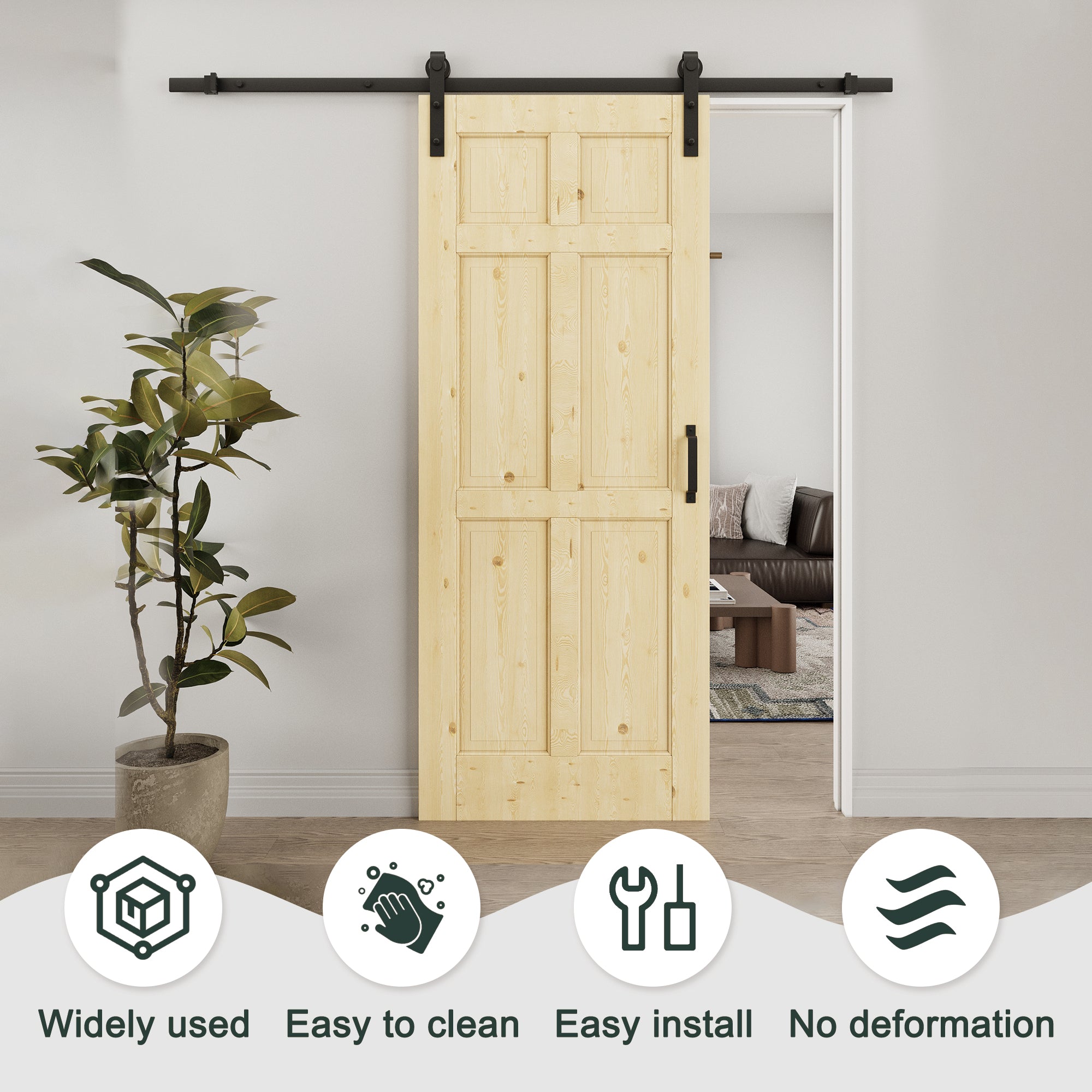 Ark Design Arch 6-Panel Unfinished Solid Core Pine Wood Sliding Barn Door with Hardware Kit