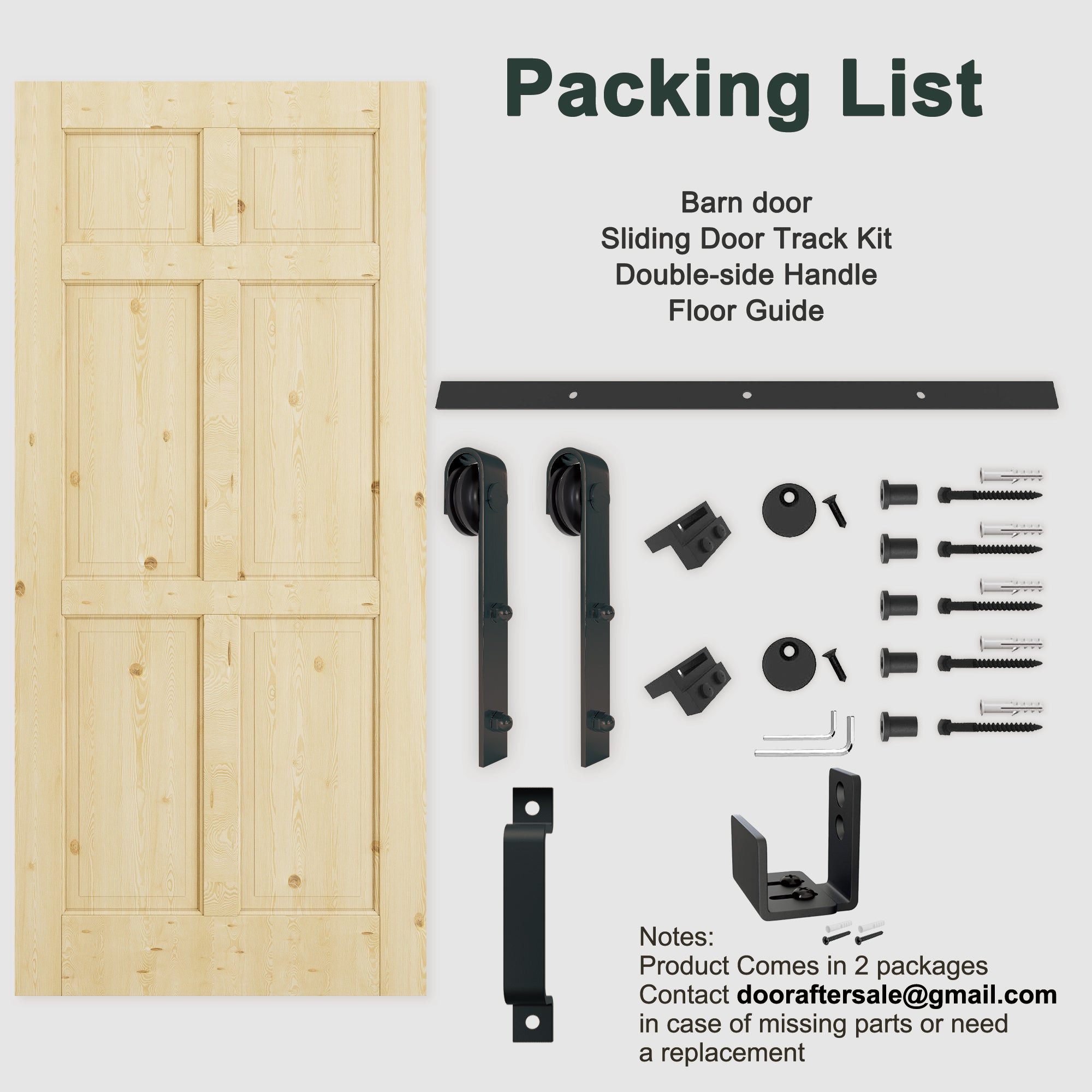 Ark Design Arch 6-Panel Unfinished Solid Core Pine Wood Sliding Barn Door with Hardware Kit